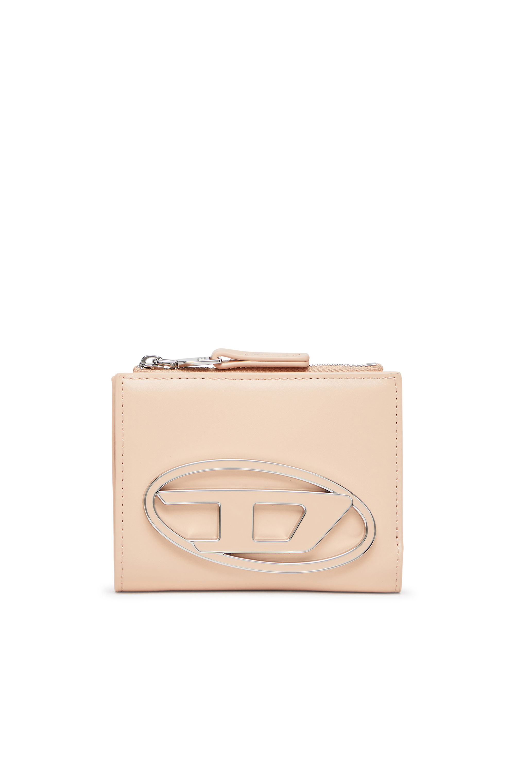 Diesel - 1DR BI-FOLD ZIP II, Woman's Small leather wallet with logo plaque in Nude - 1