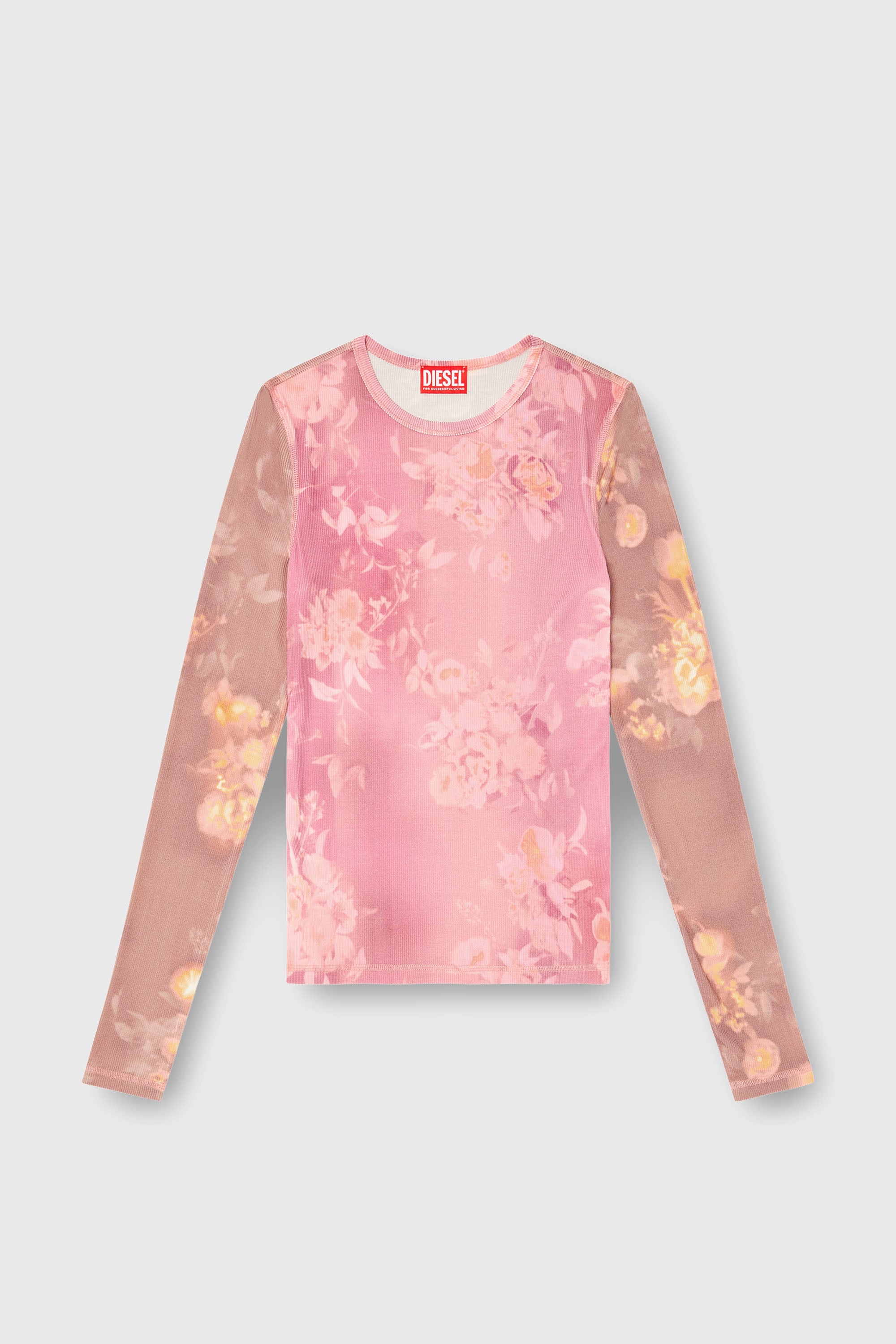 Diesel - T-MOKY-LS, Woman's Top in floral-print ribbed jersey in Pink - 2