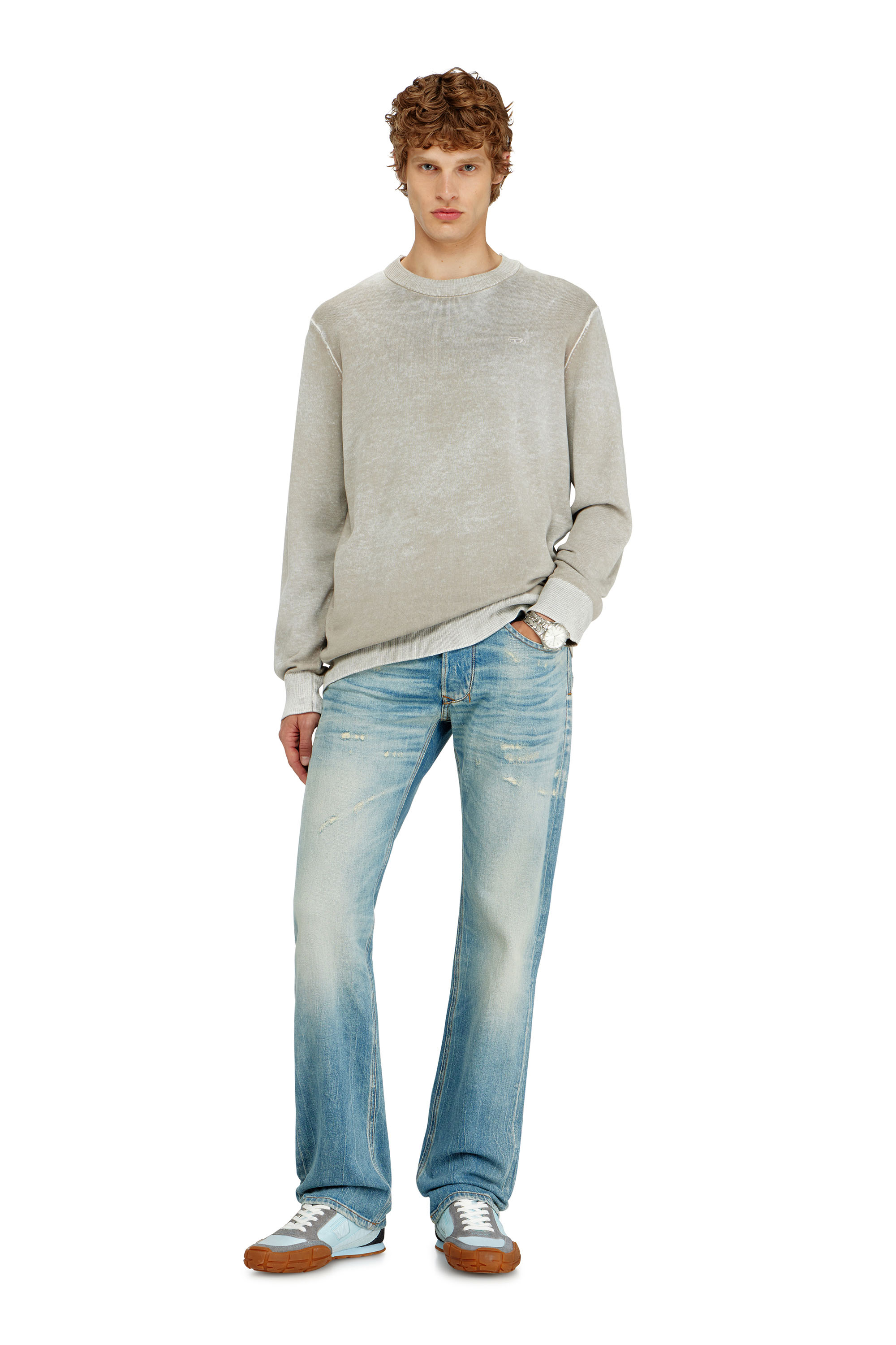 Diesel - K-LAURENT, Man's Jumper with faded reverse print in Light Grey - 1