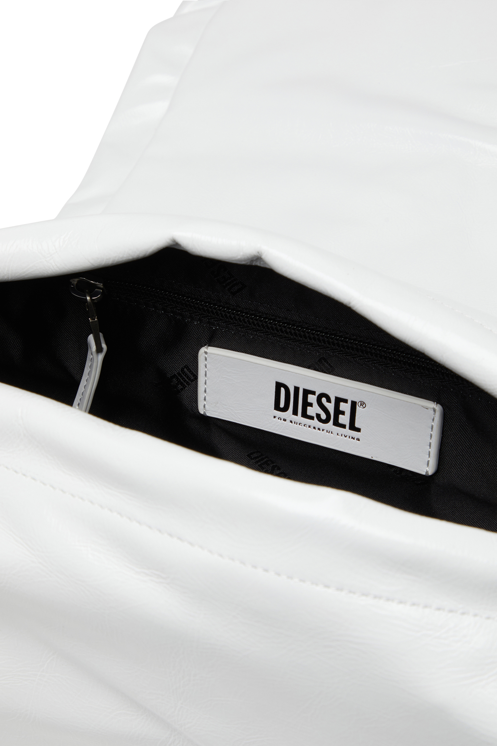 Diesel - SCRUNCH-D SHOULDER M, Woman's Scrunch-D M-Shoulder bag in shiny leather in White - 4