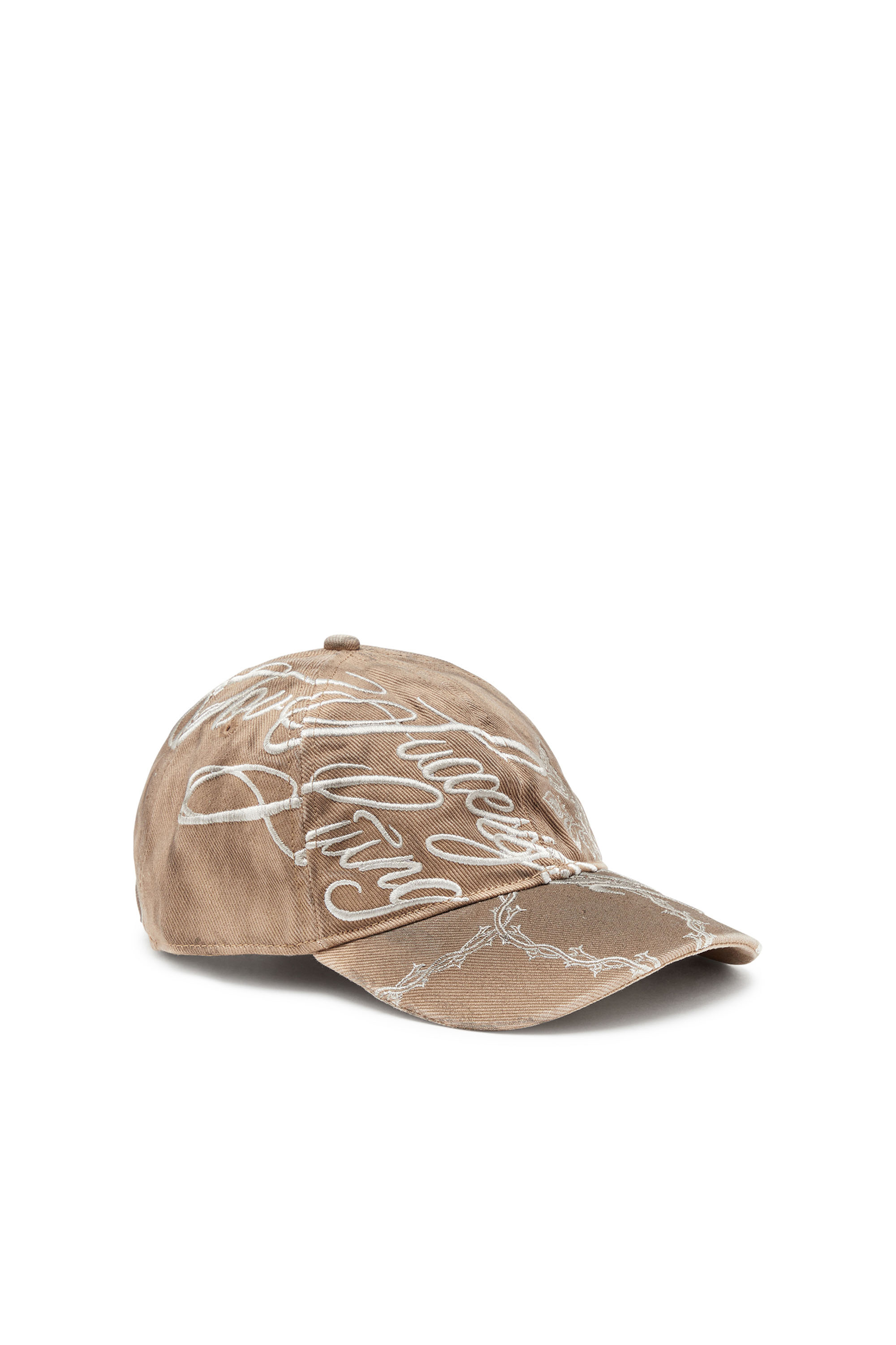 Diesel - C-THYNE, Man's Distressed embroidered baseball cap in Light Brown - 1