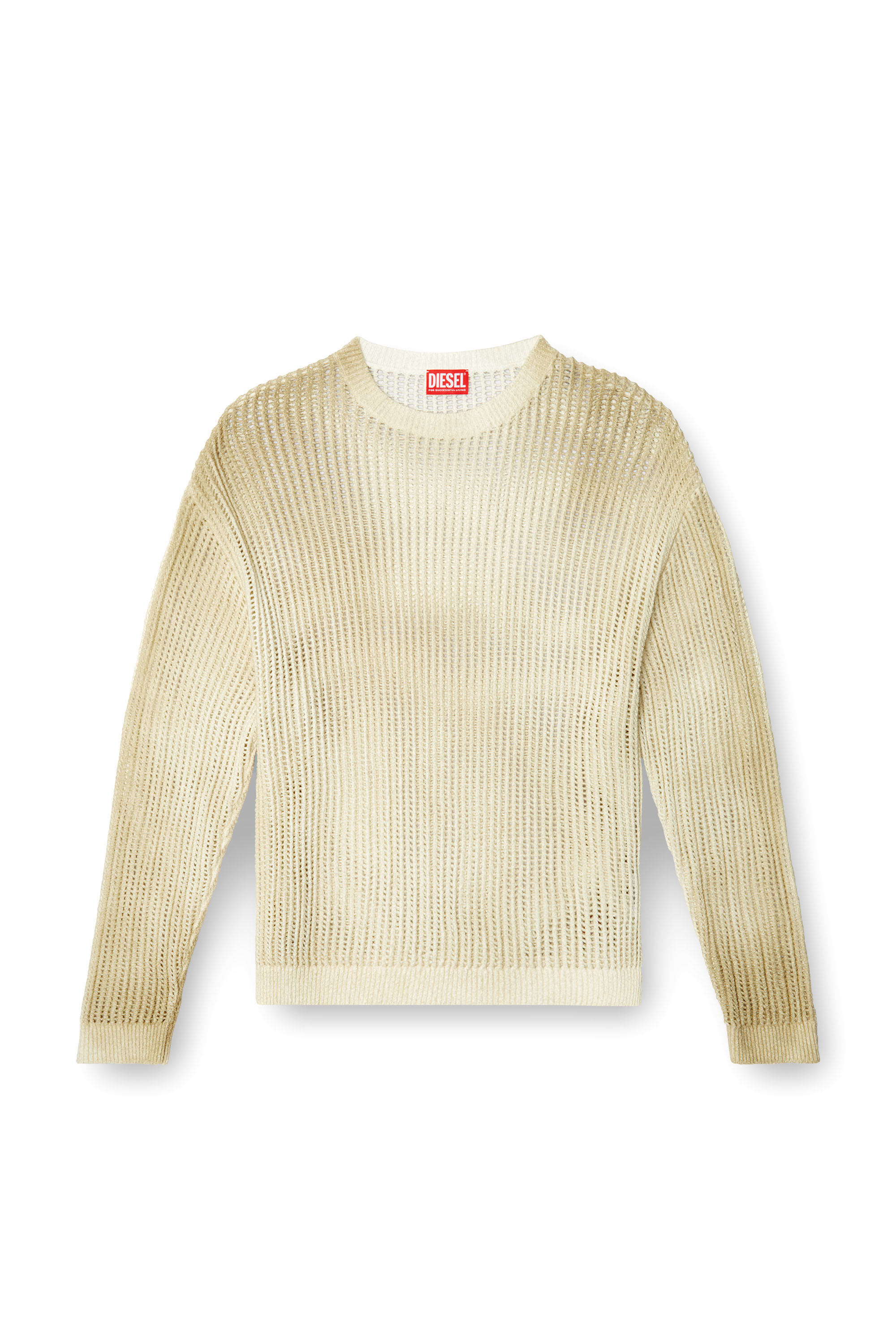 Diesel - K-SKUAT, Man's Open-knit jumper with distressed effect in Beige - 3