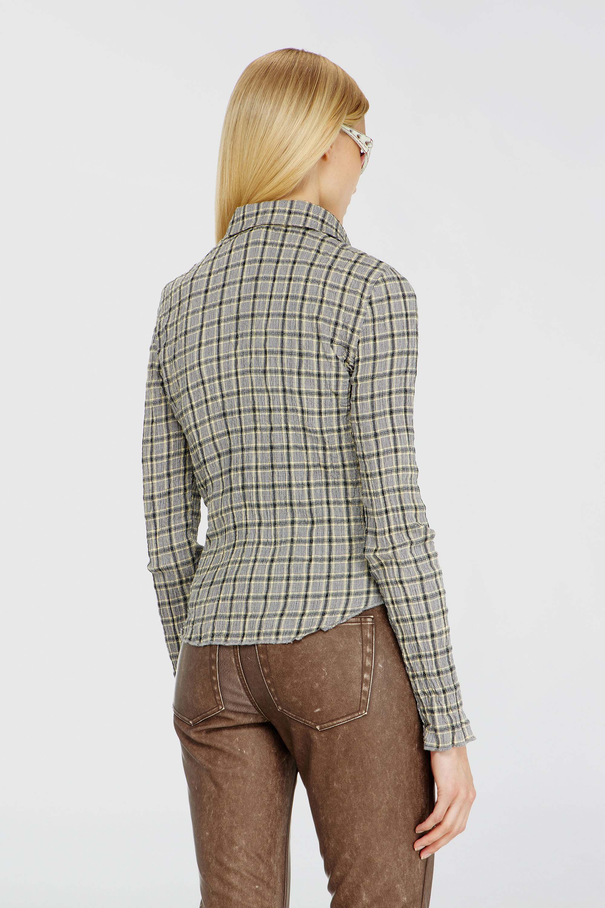 Diesel - C-ARRILON, Woman's Check shirt with seersucker effect in Grey - 4