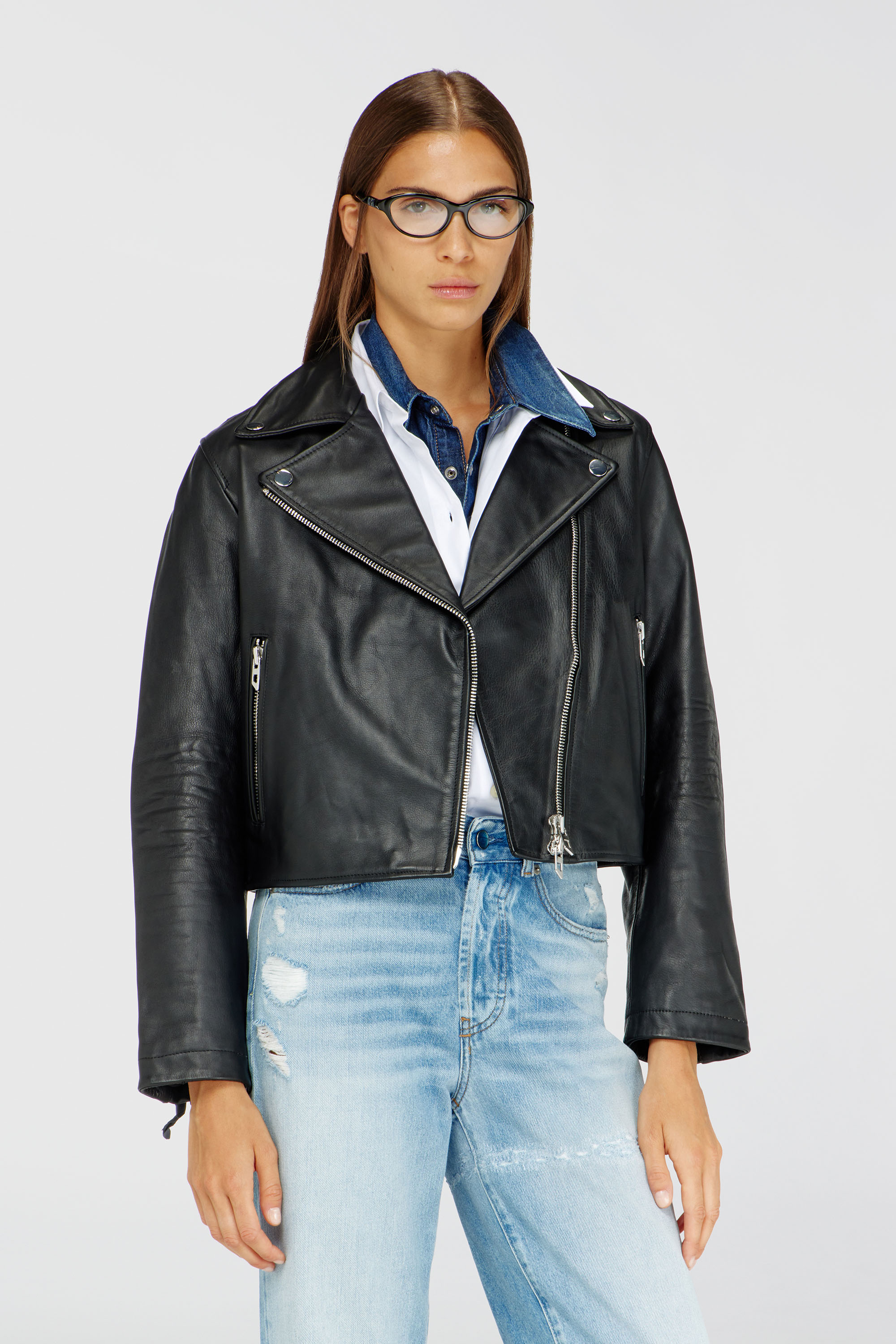 Diesel - L-UNATIC, Woman's Biker jacket in waxed leather in Black - 3