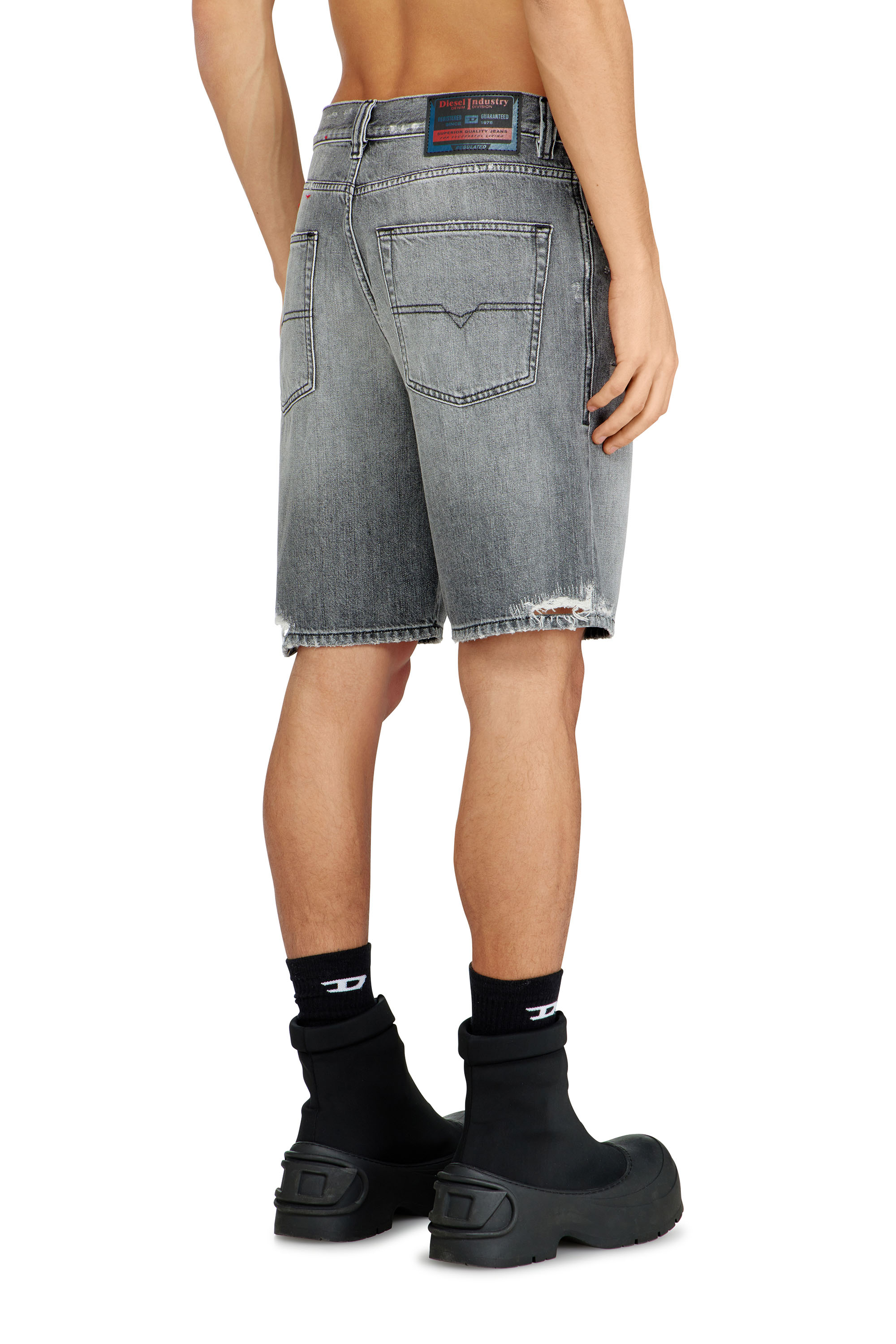 Diesel - REGULAR-SHORT, Man's Denim shorts with frayed hems in Grey - 4