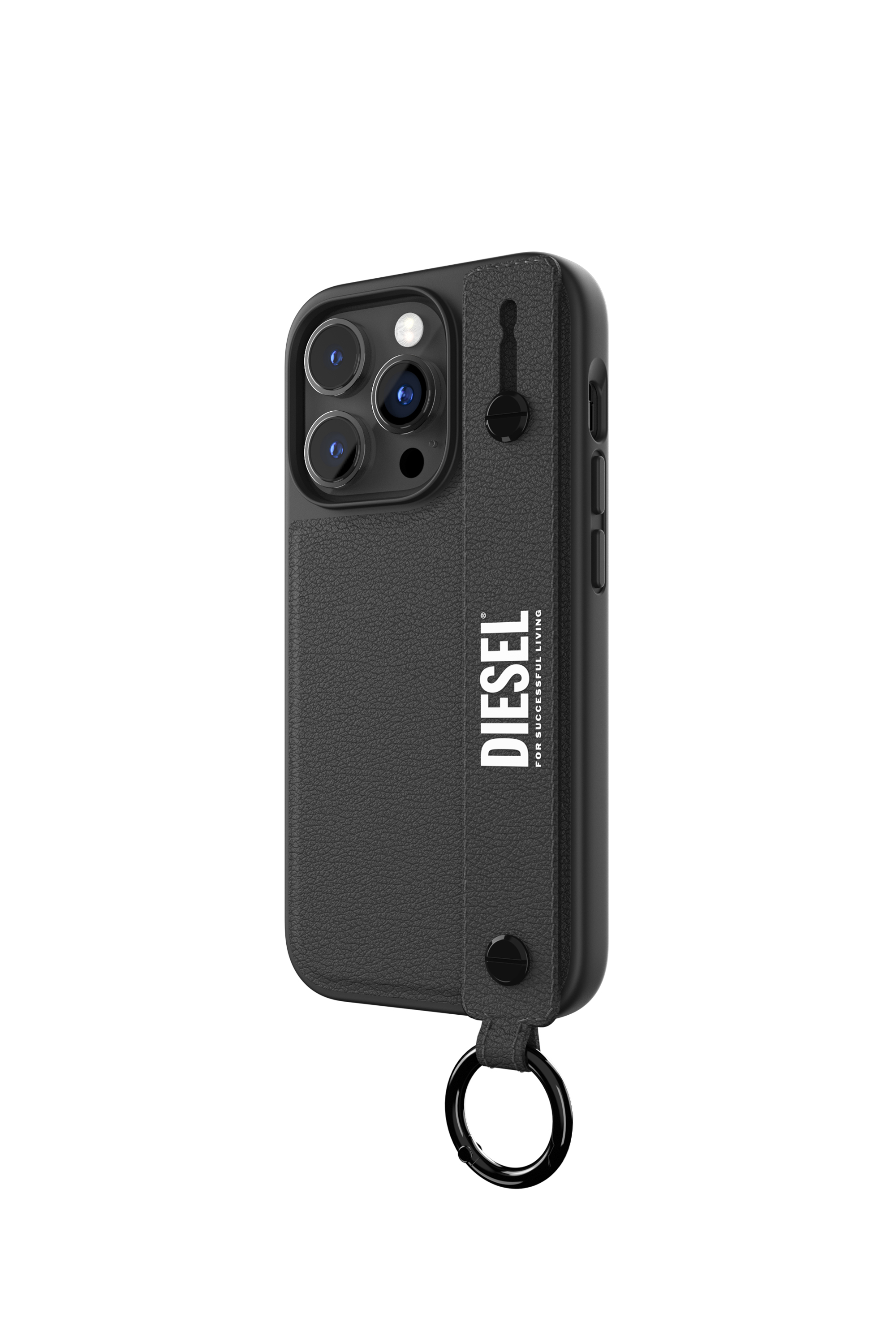 Diesel - 50284 MOULDED CASE, Unisex's Leather handstrap case for iPhone 14 Pro in Black - 2