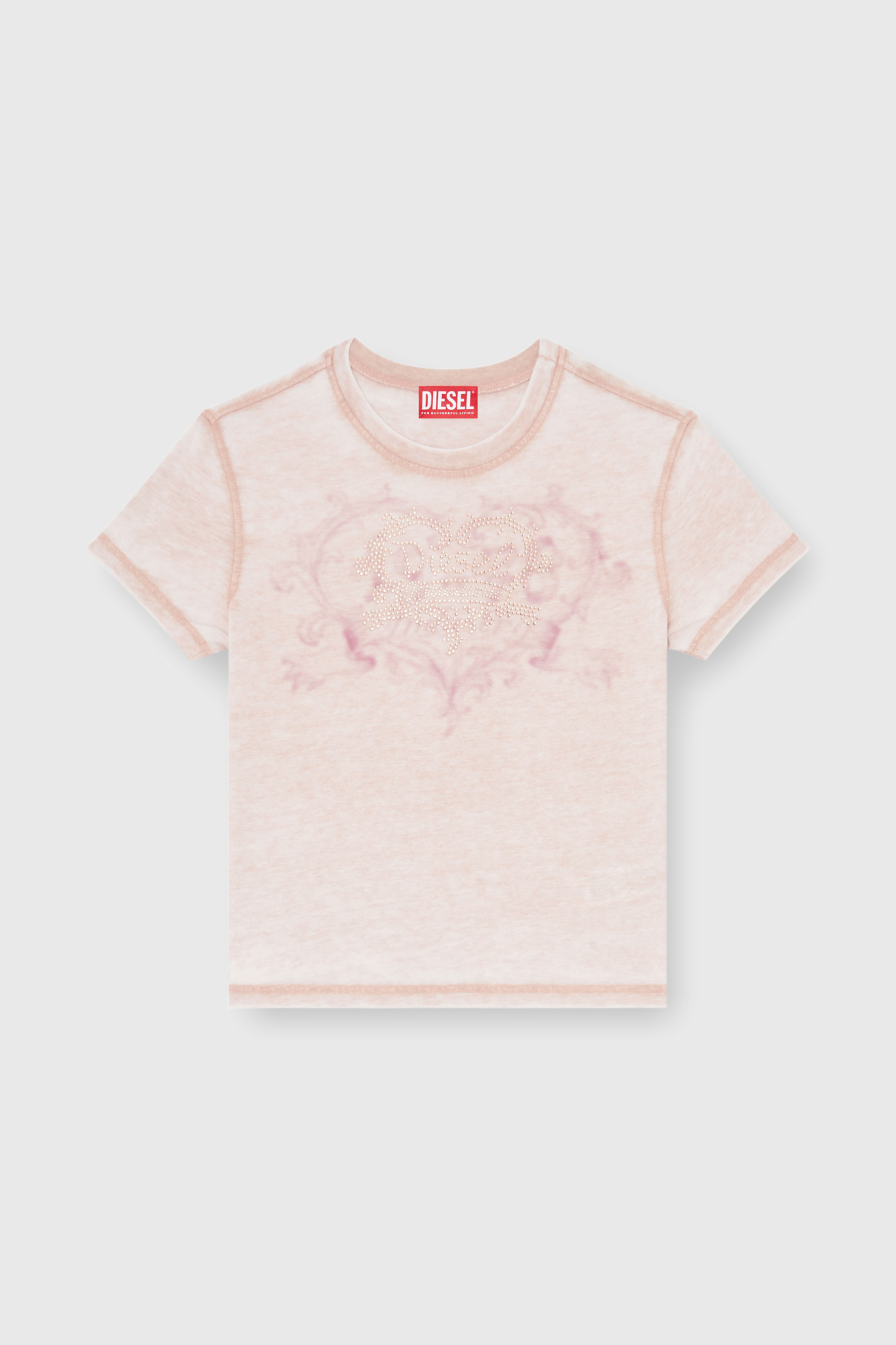 Diesel - T-ILA-AA1, Woman's Jersey t-shirt with rhinestones and burnout effect in Face Powder - 2