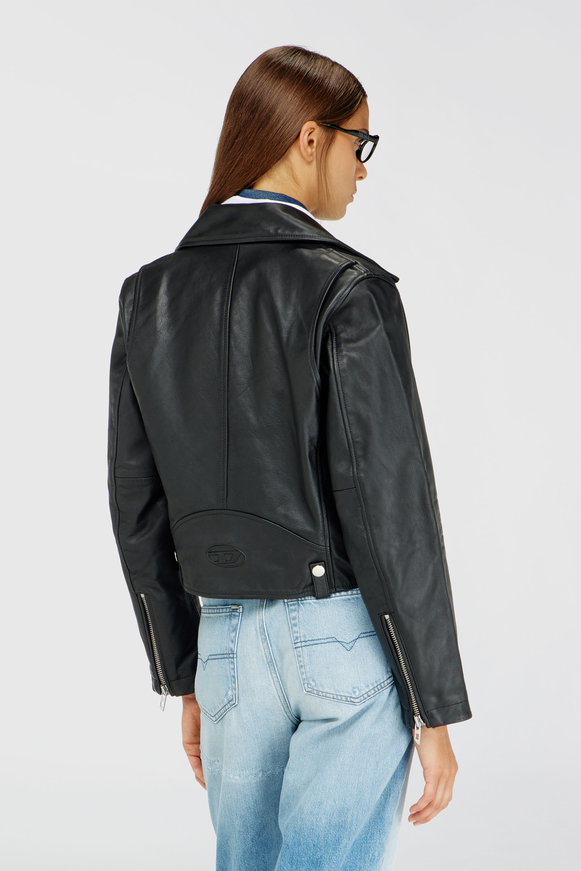 Diesel - L-UNATIC, Woman's Biker jacket in waxed leather in Black - 4