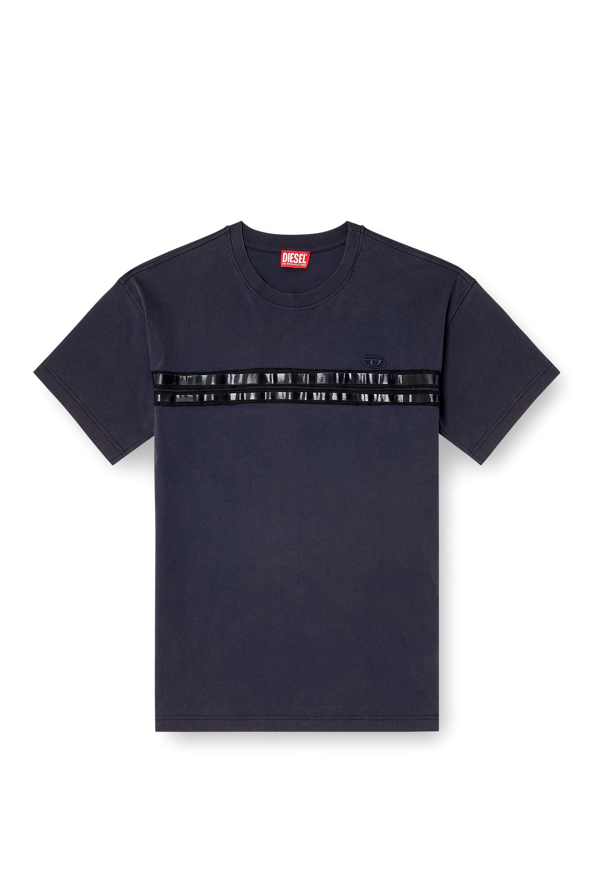 Diesel - T-REDDY, Man's Regular cotton T-shirt with framis bands in Dark Blue - 3