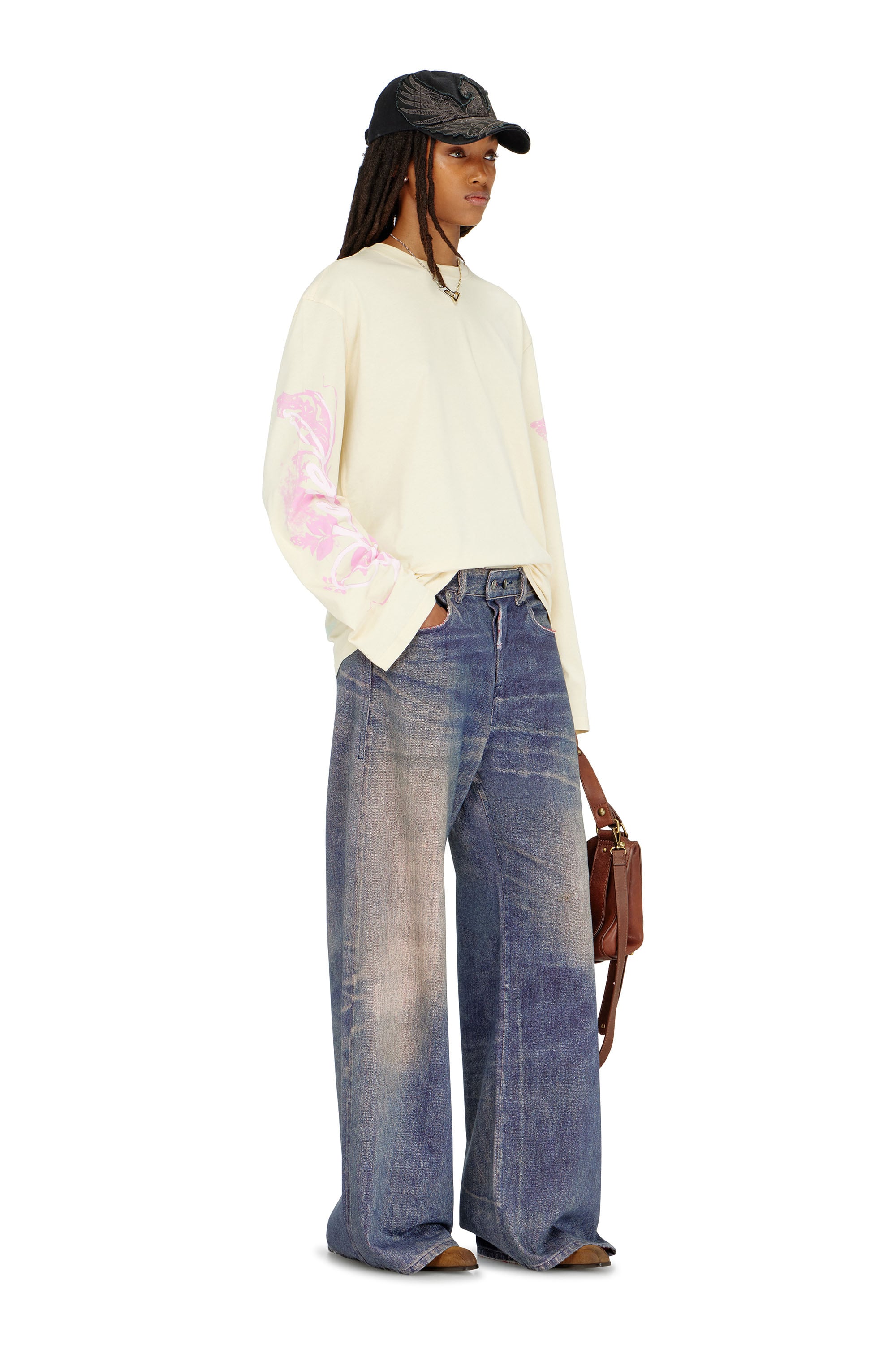 Diesel - T-HILARY-LS-AA3, Woman's Long-sleeve T-shirt with graphic prints and crystals in White - 2