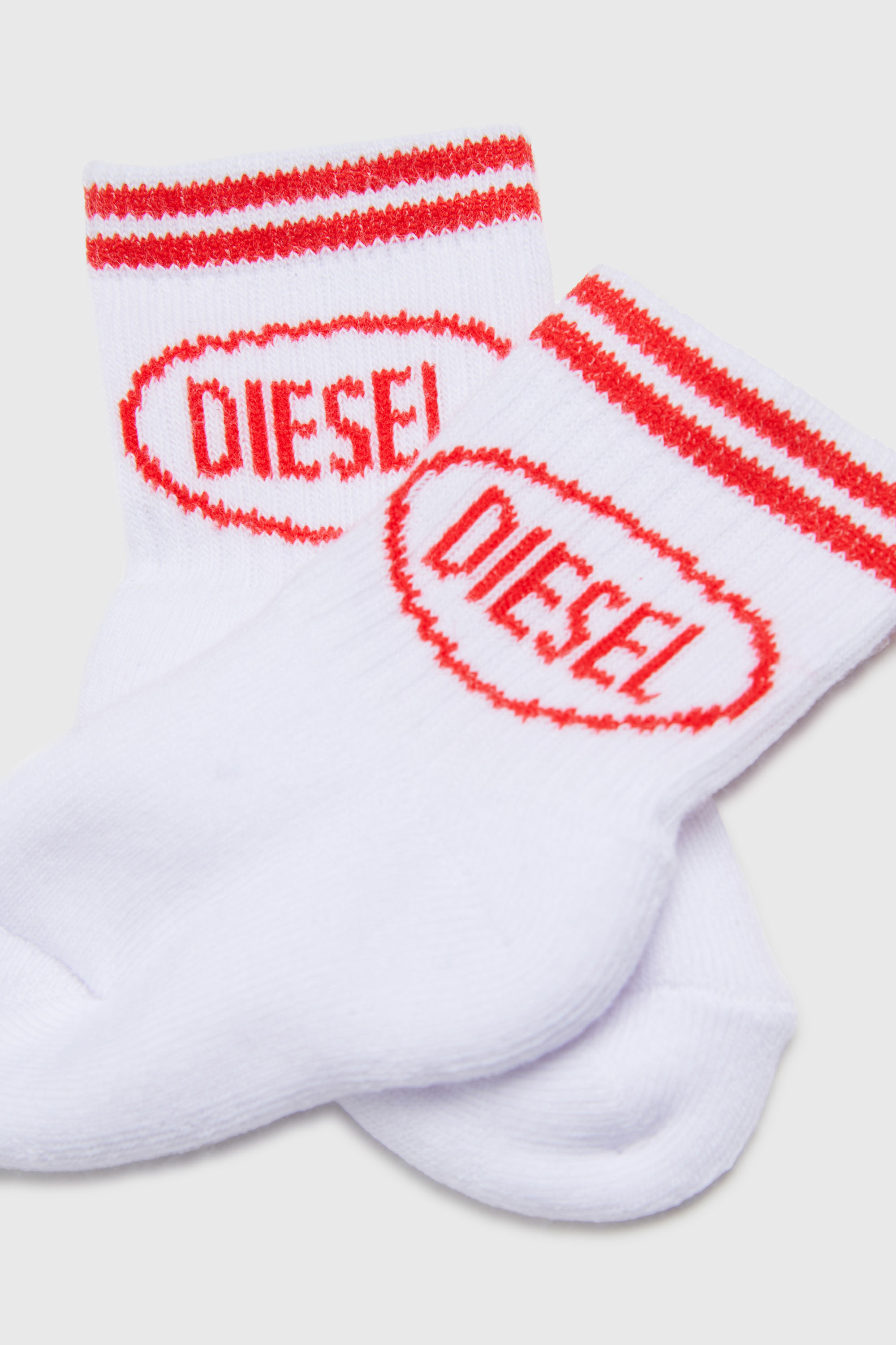 Diesel - ZOLPYB, Unisex's Cotton socks with striped cuffs in White/Red - 2