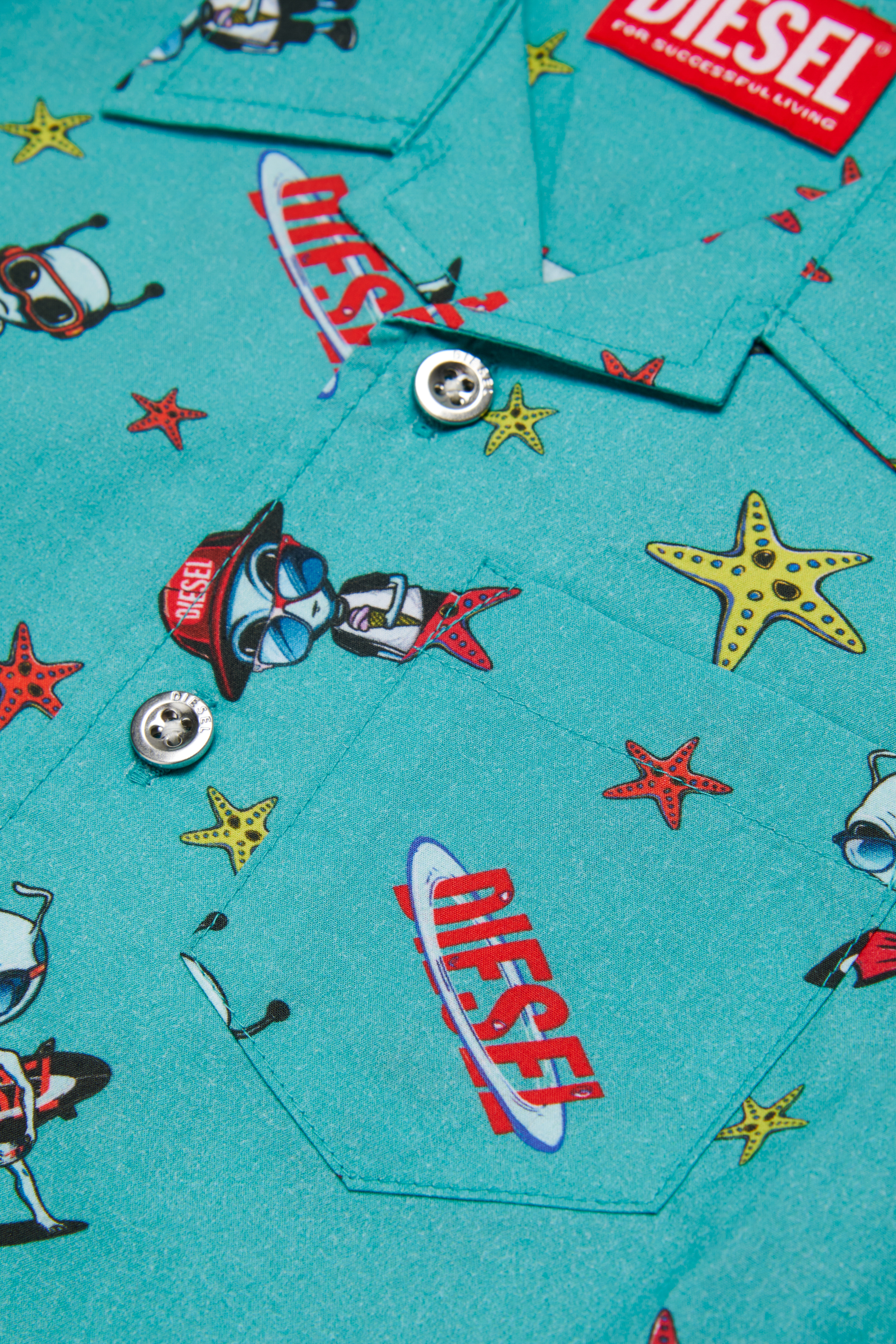 Diesel - MCALYB, Man's Cotton shirt with all-over prints in Water Green - 4