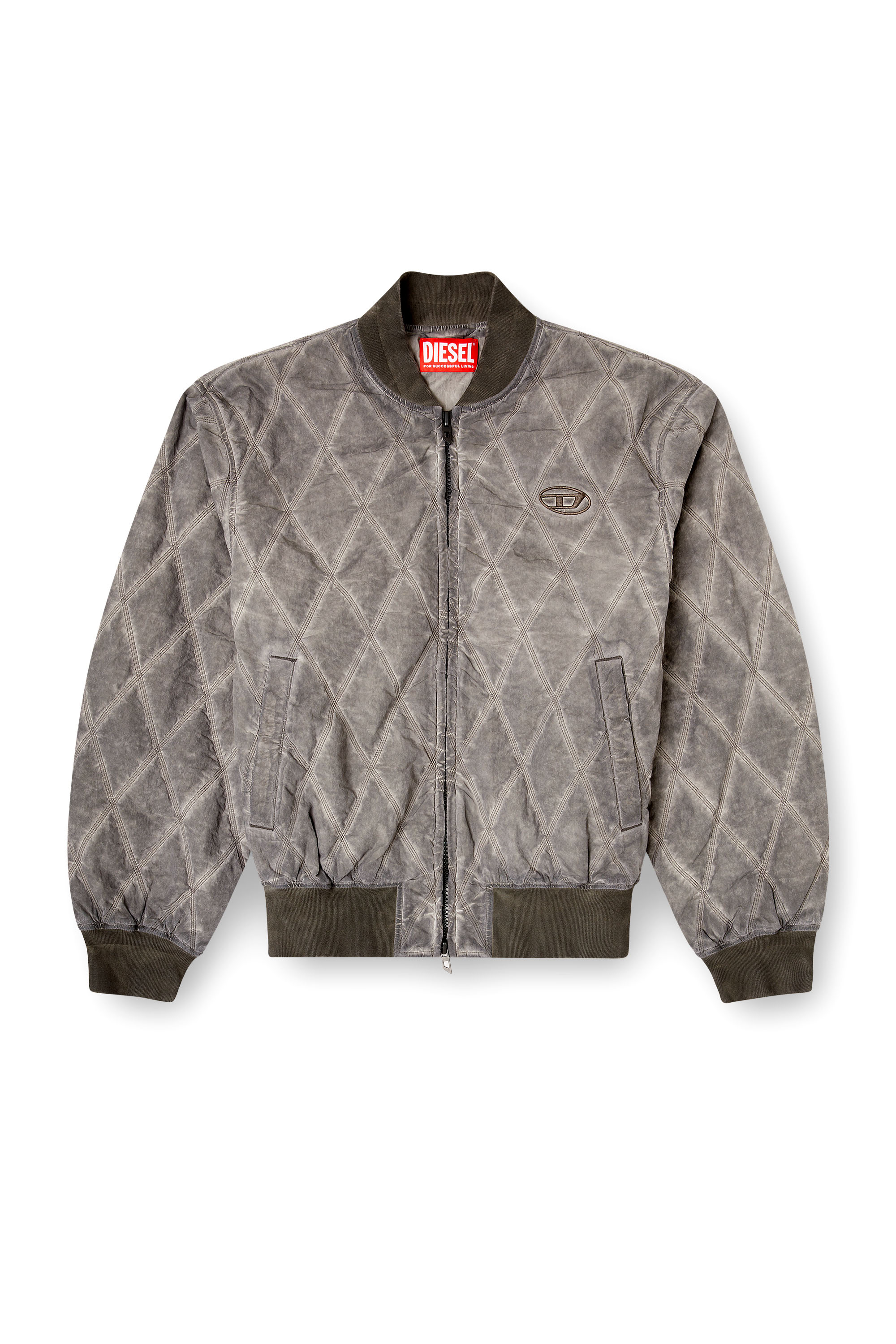 Diesel - J-TYPE-TREAT, Man's Padded argyle-quilted bomber jacket in Grey - 2