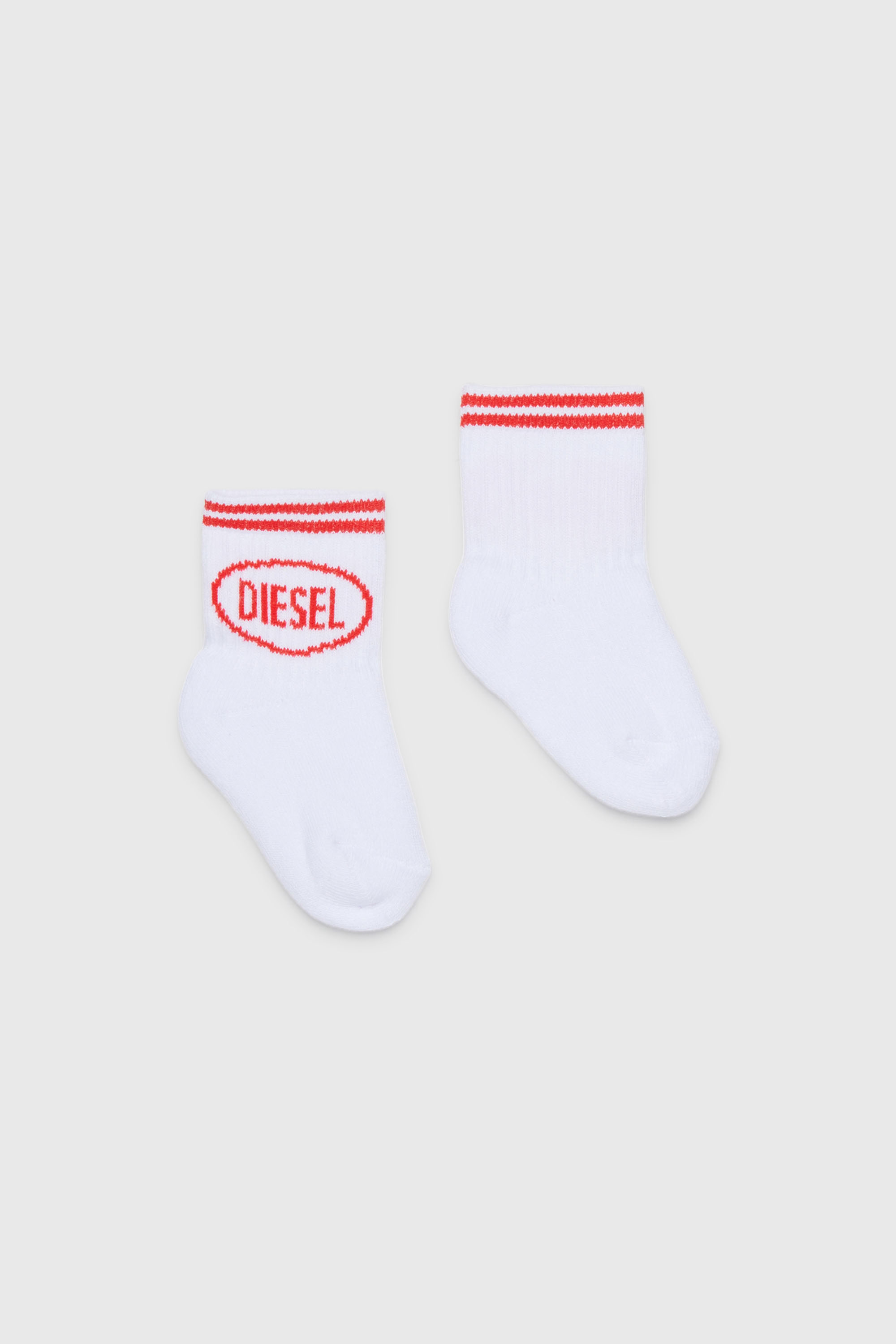 Diesel - ZOLPYB, Unisex's Cotton socks with striped cuffs in White/Red - 1
