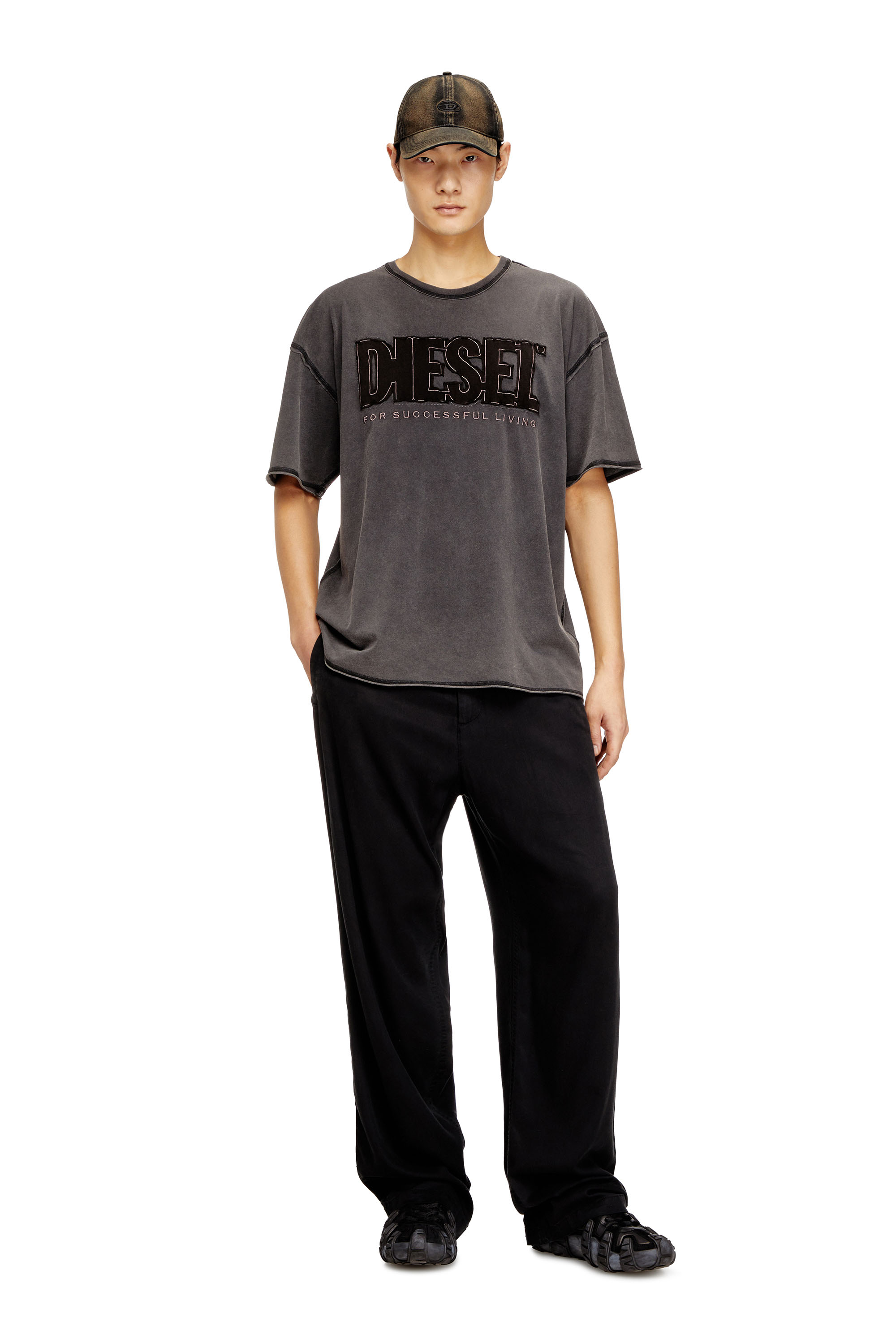 Diesel - T-RAWBOXT, Man's T-shirt with appliqué logo and raw edge in null - 2