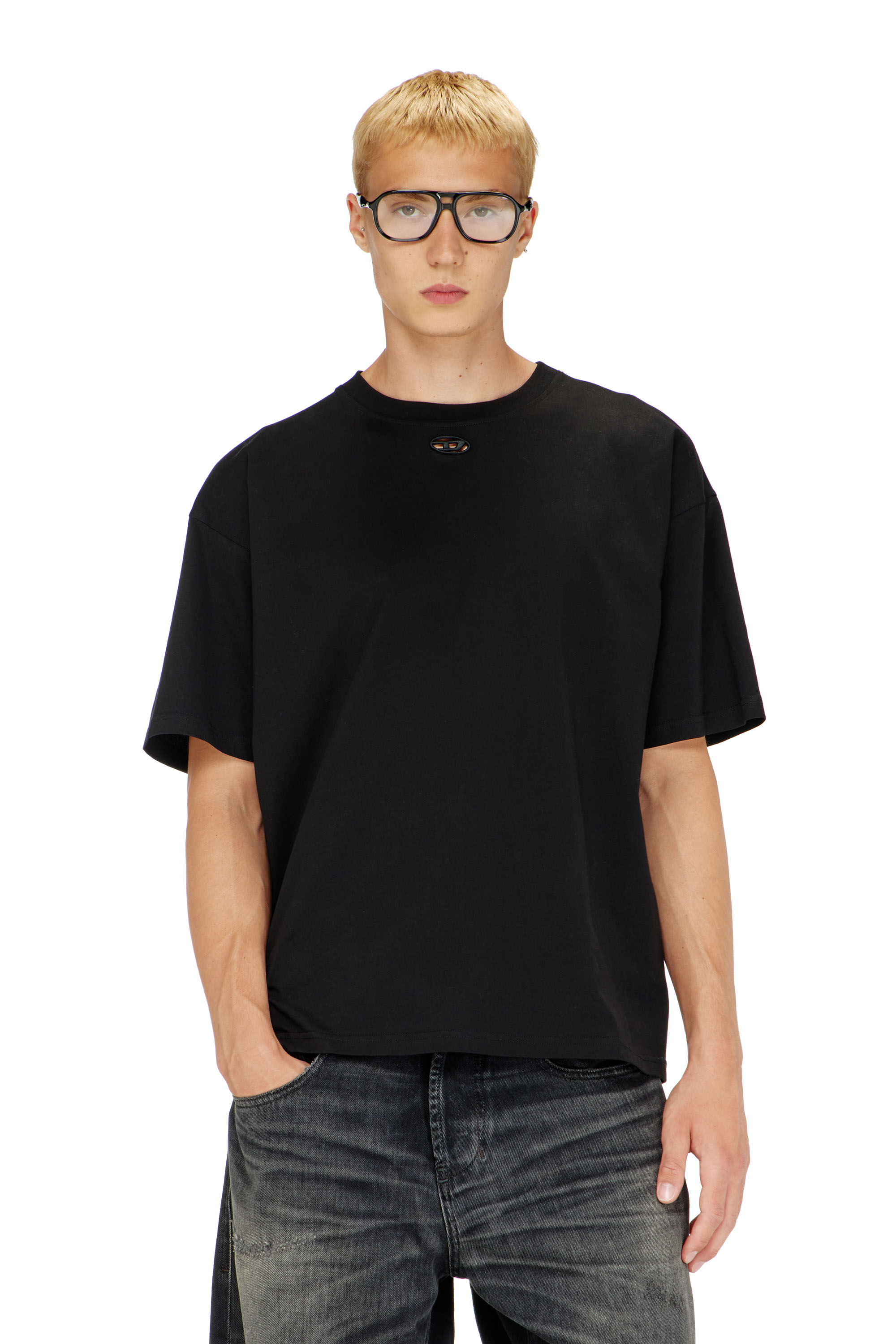 Diesel - T-BOXT-DCO, Man's Relaxed cotton T-shirt with Oval D embroidery in Black - 3