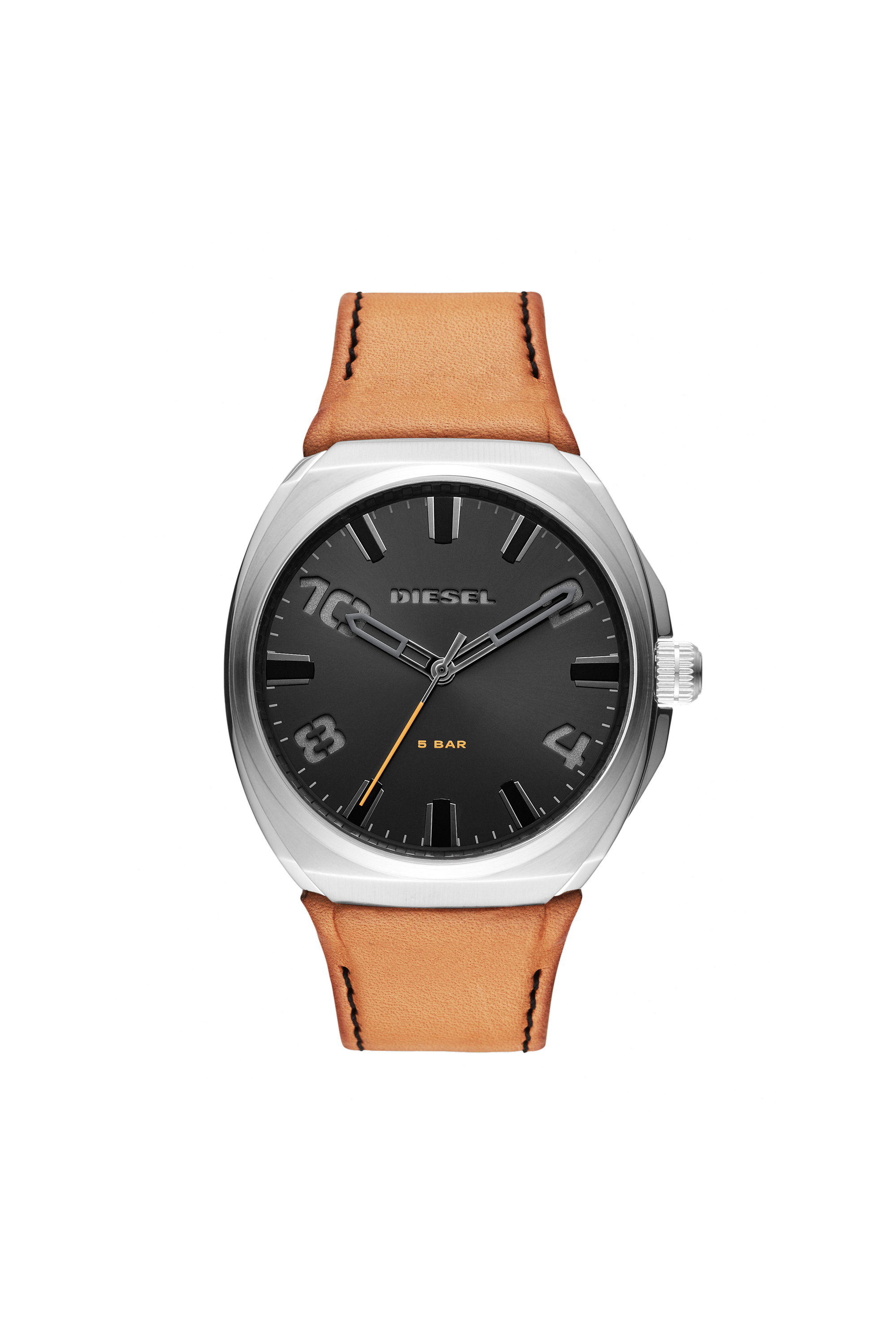Diesel - DZ1883, Man's Stigg three-hand brown leather watch in Black/Brown - 1