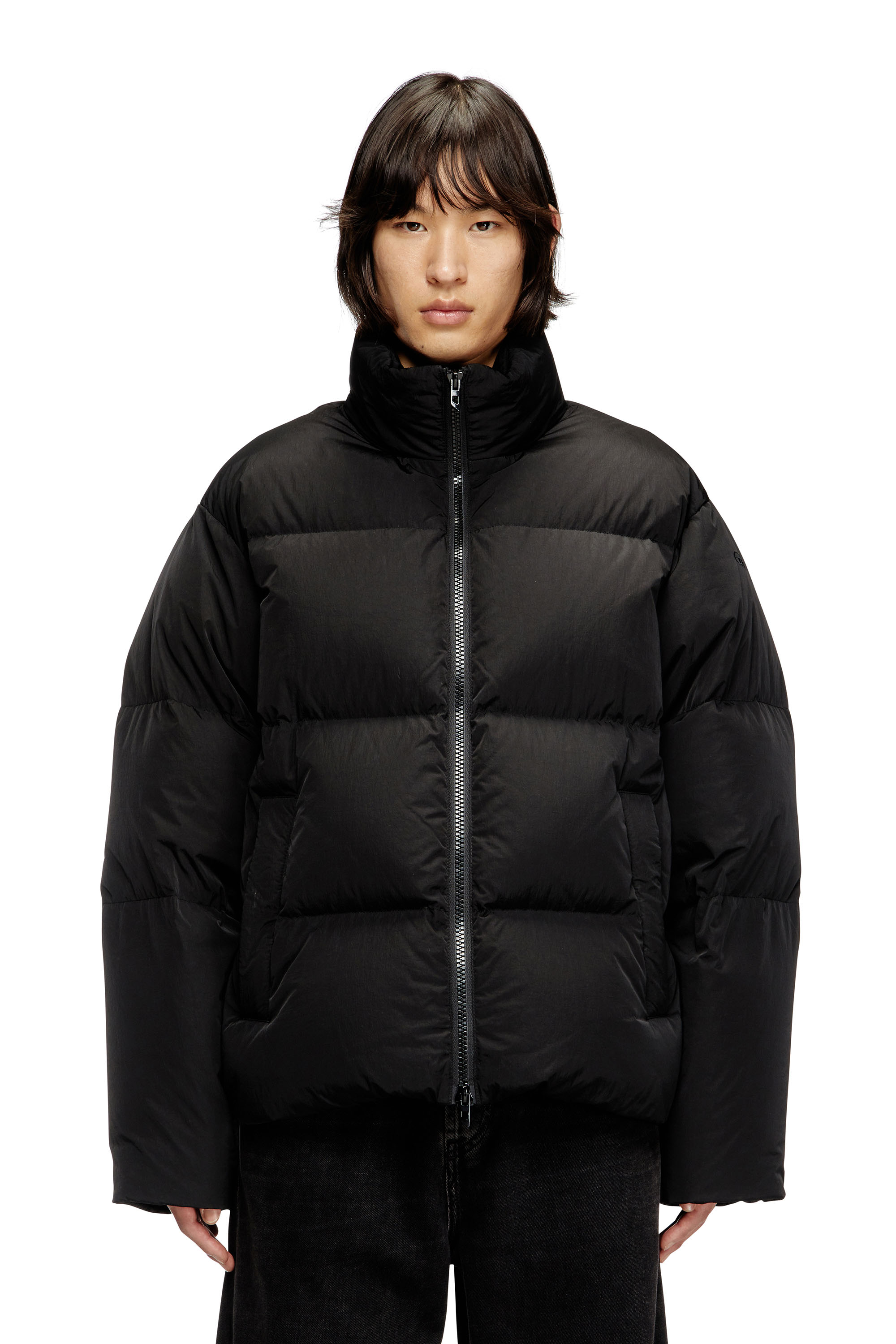 Diesel - W-RAVEEL, Man's Hooded down jacket in wrinkled nylon in Black - 1