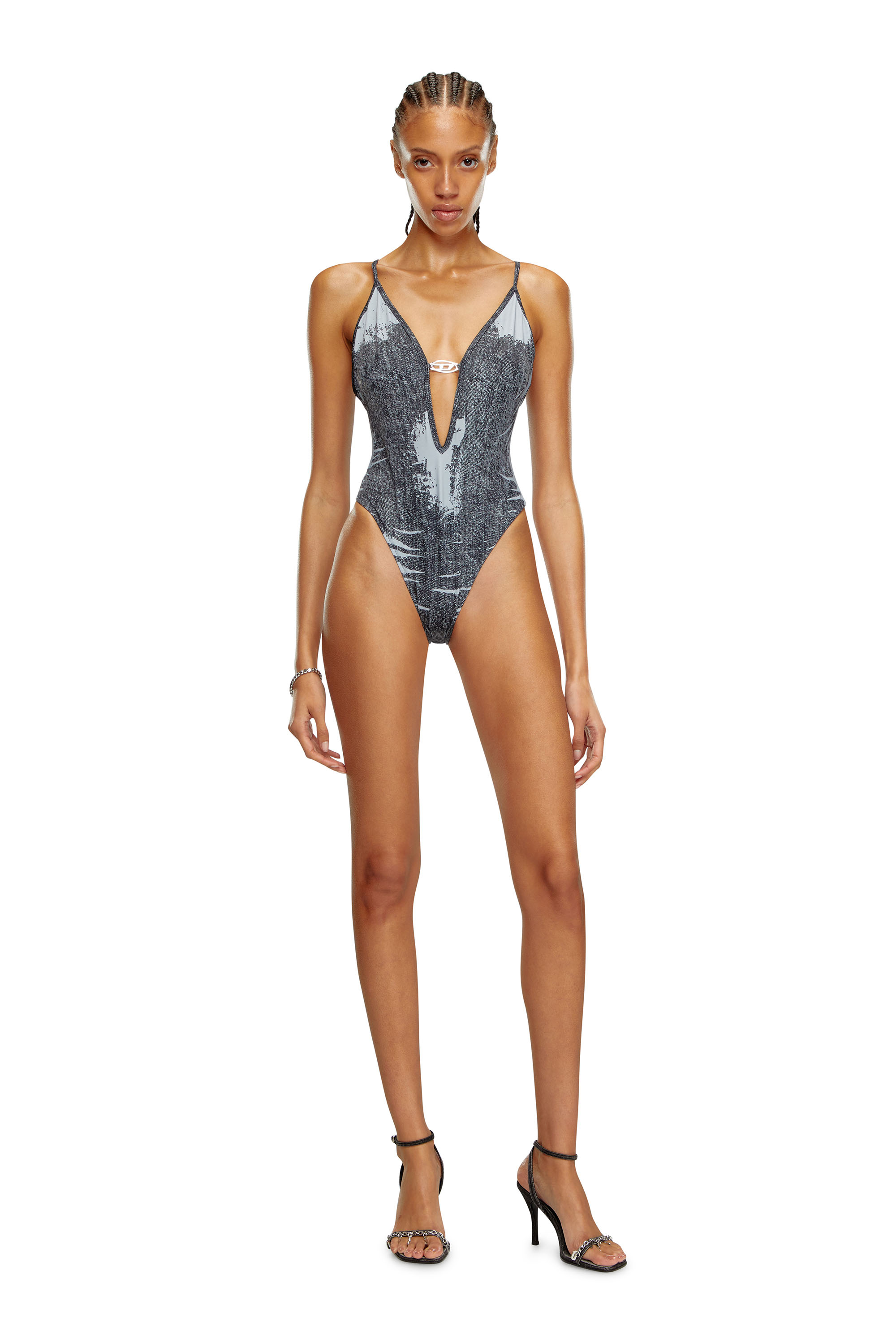 Diesel - BFSW-DENIM-BODY, Woman's Swimsuit with denim print in Black - 2