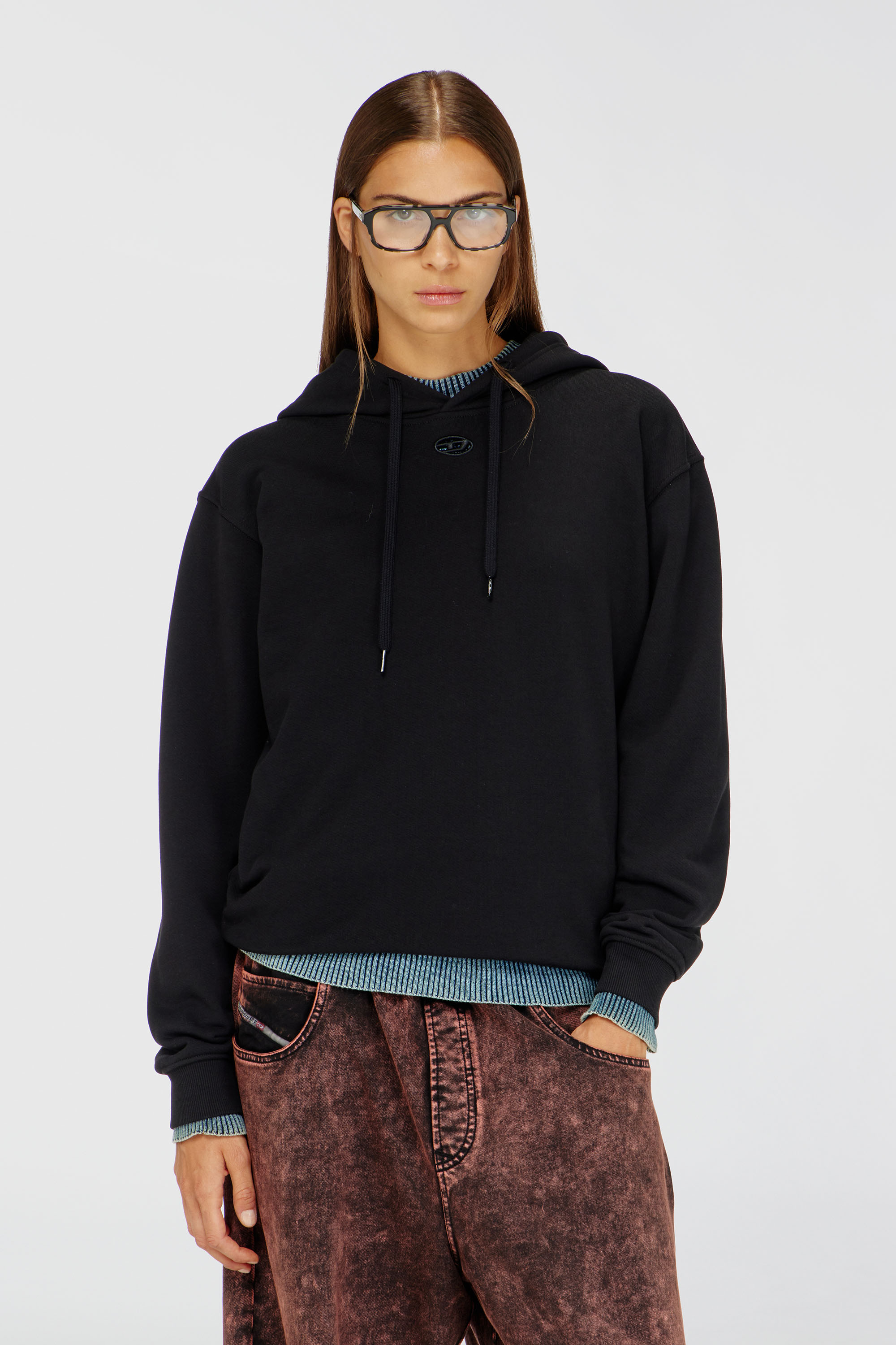 Diesel - F-NORMY-HOOD-OD, Woman's Hoodie in cotton with Oval D logo in Black - 1