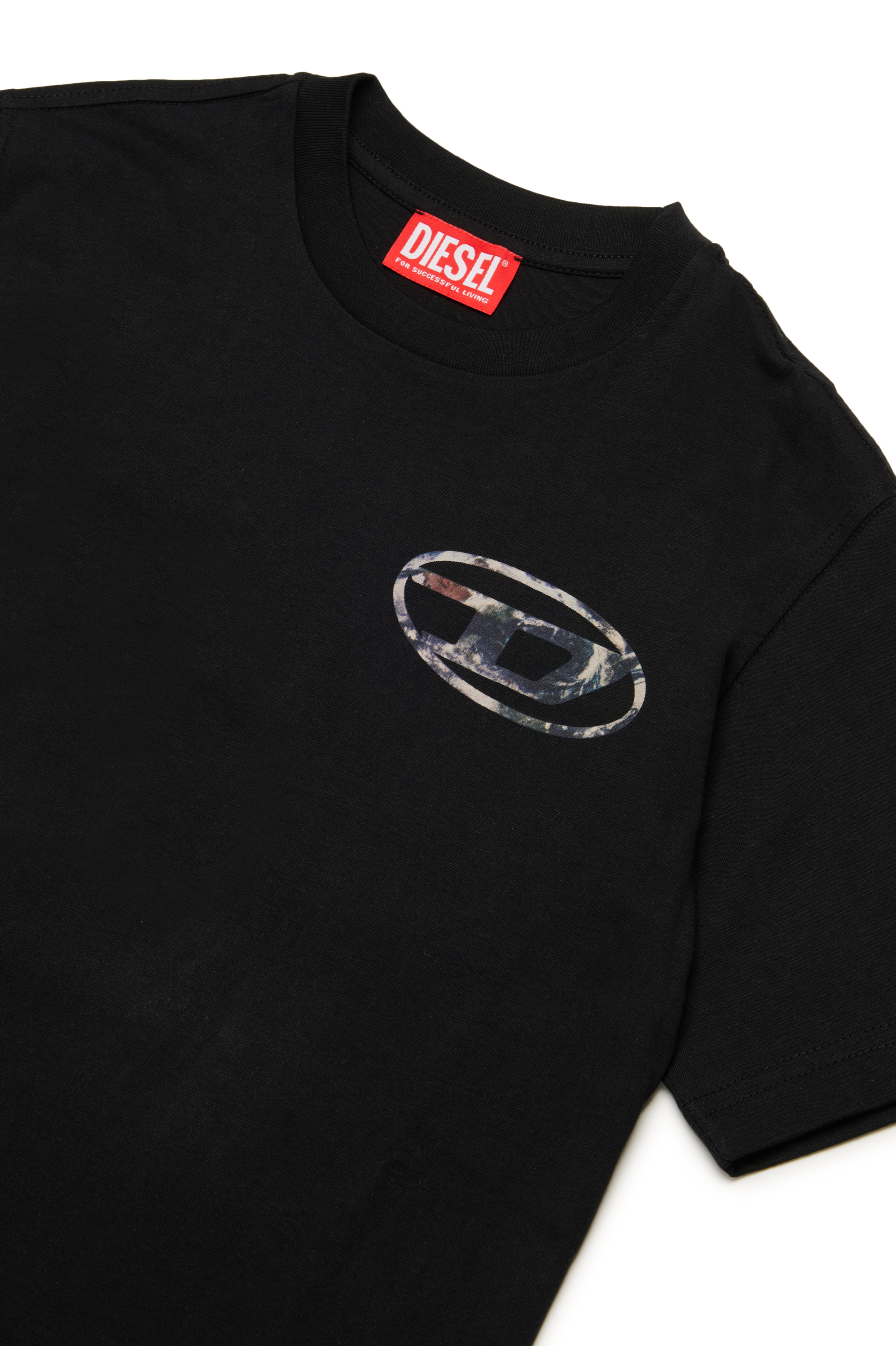 Diesel - TWASHL6 OVER, Man's T-shirt with marble effect oval logo in Black - 3