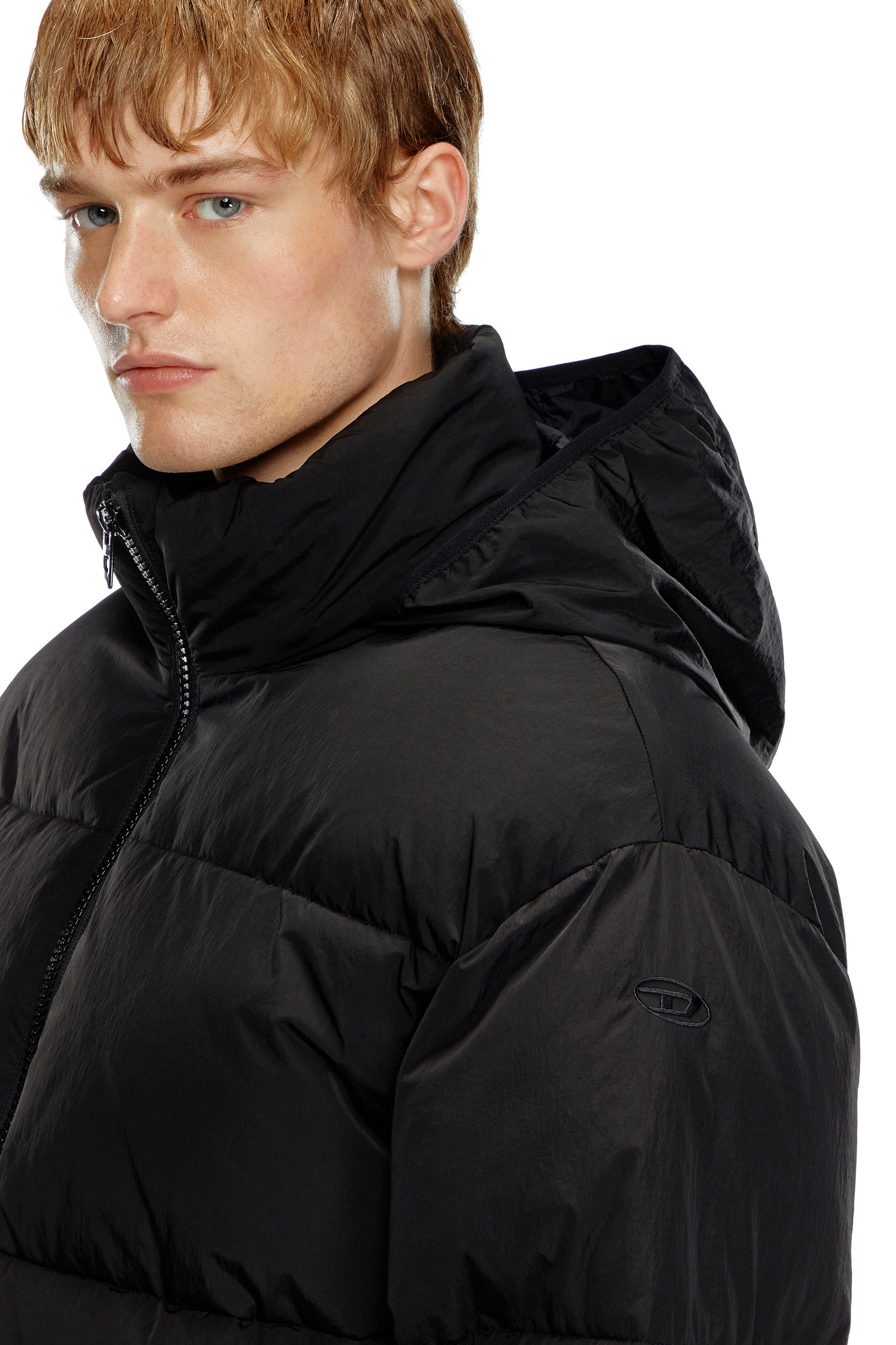 Diesel - W-RAVEEL, Man's Hooded down jacket in wrinkled nylon in Black - 5