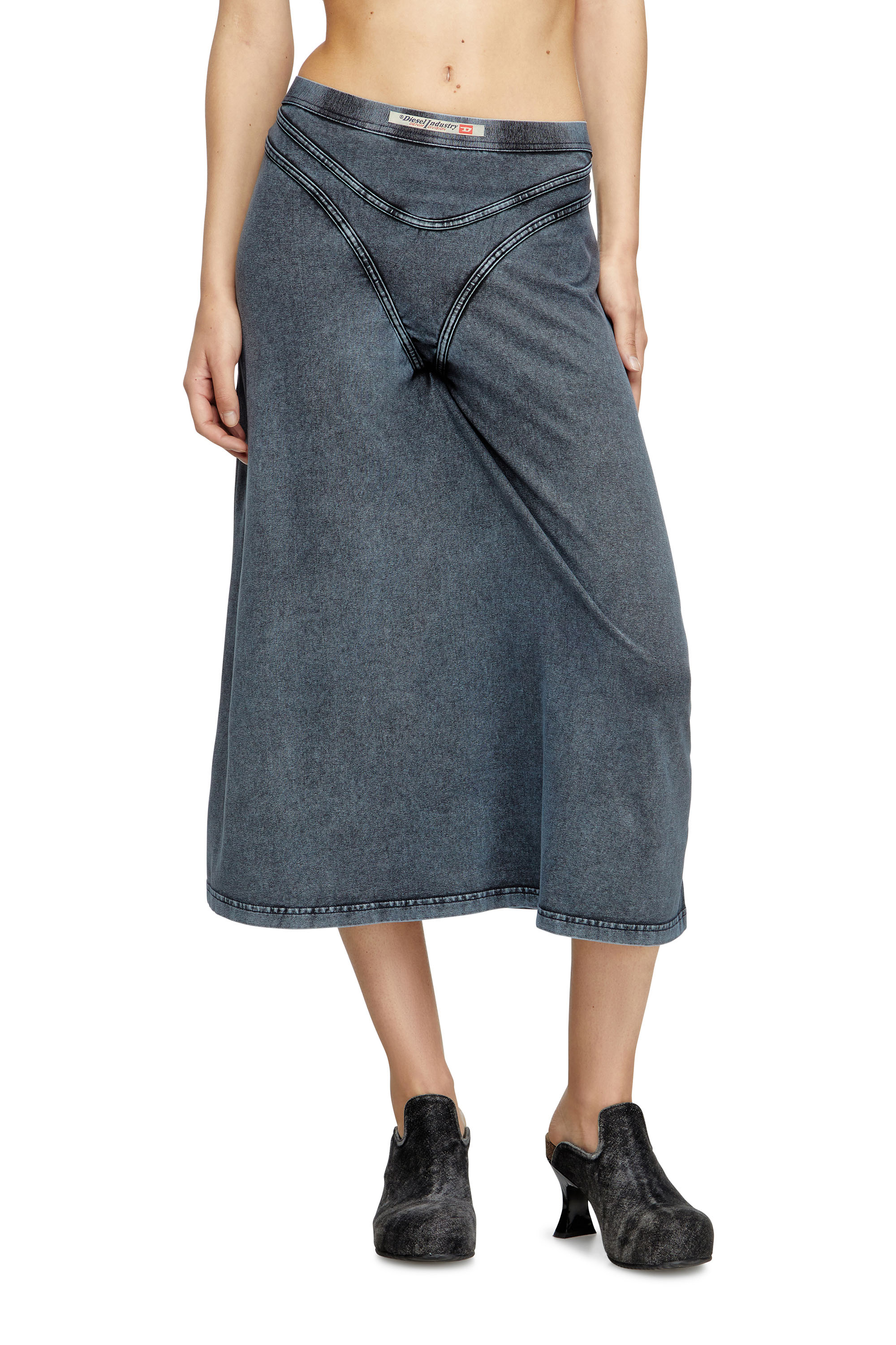 Diesel - O-ALLINE, Woman's Midi skirt in denim-look jersey in Dark Blue - 3