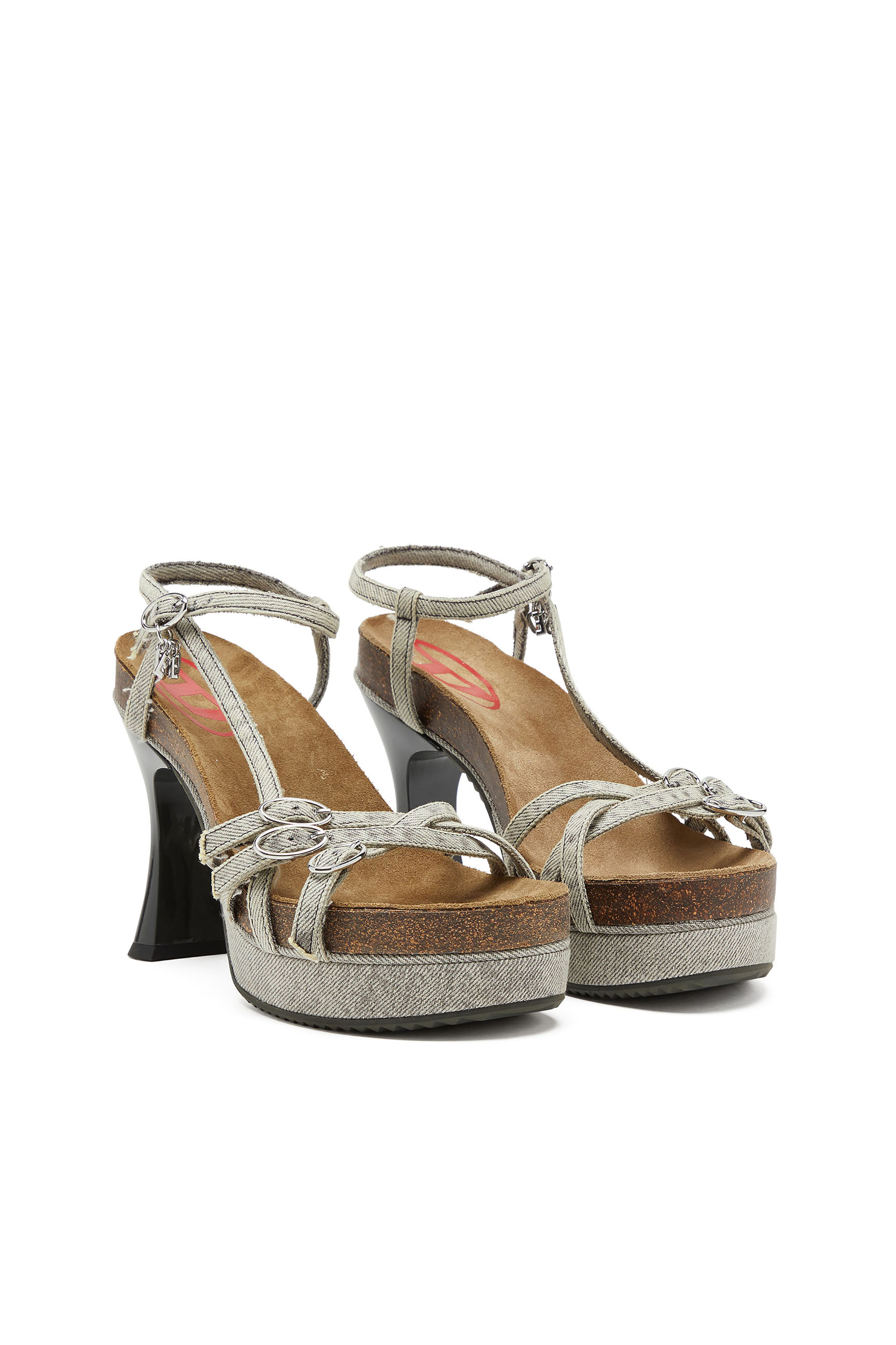 Diesel - D-WOODSTOCK 105 SANDAL, Woman's D-Woodstock-Strappy platform sandals in denim in Grey - 3