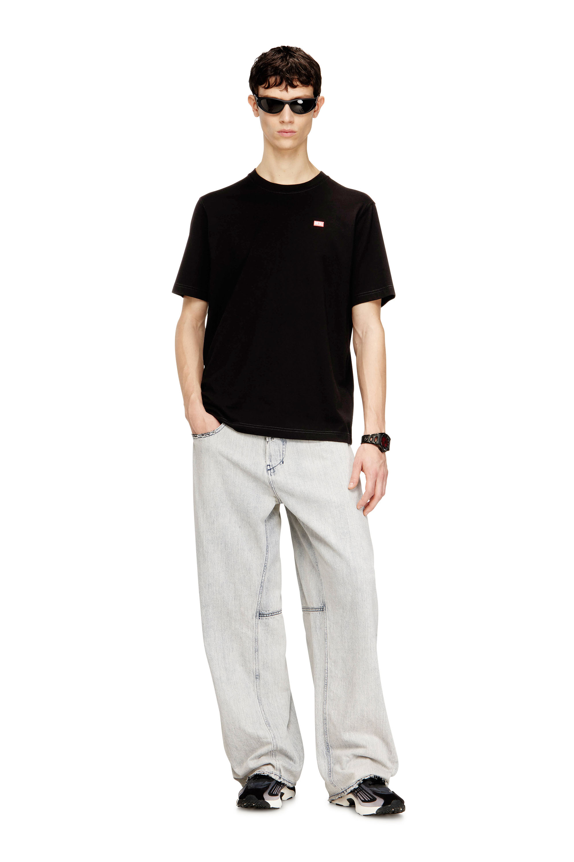 Diesel - T-ADJUST-V10, Man's Regular T-shirt with Diesel patch and photo print in Black - 1