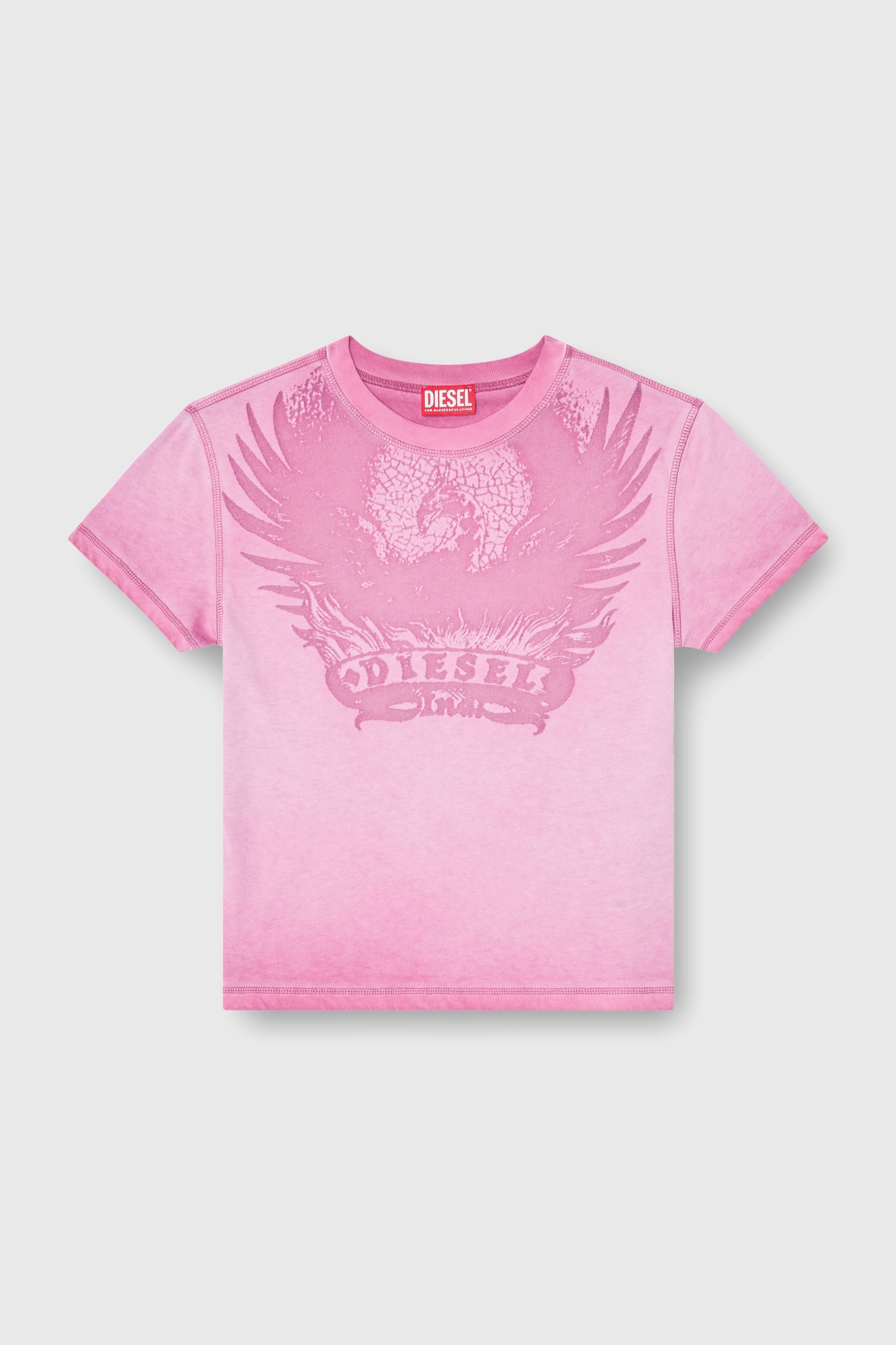 Diesel - T-ILA-AA7, Woman's Slim T-shirt with d&eacute;vor&eacute; Phoenix in Hot pink - 2