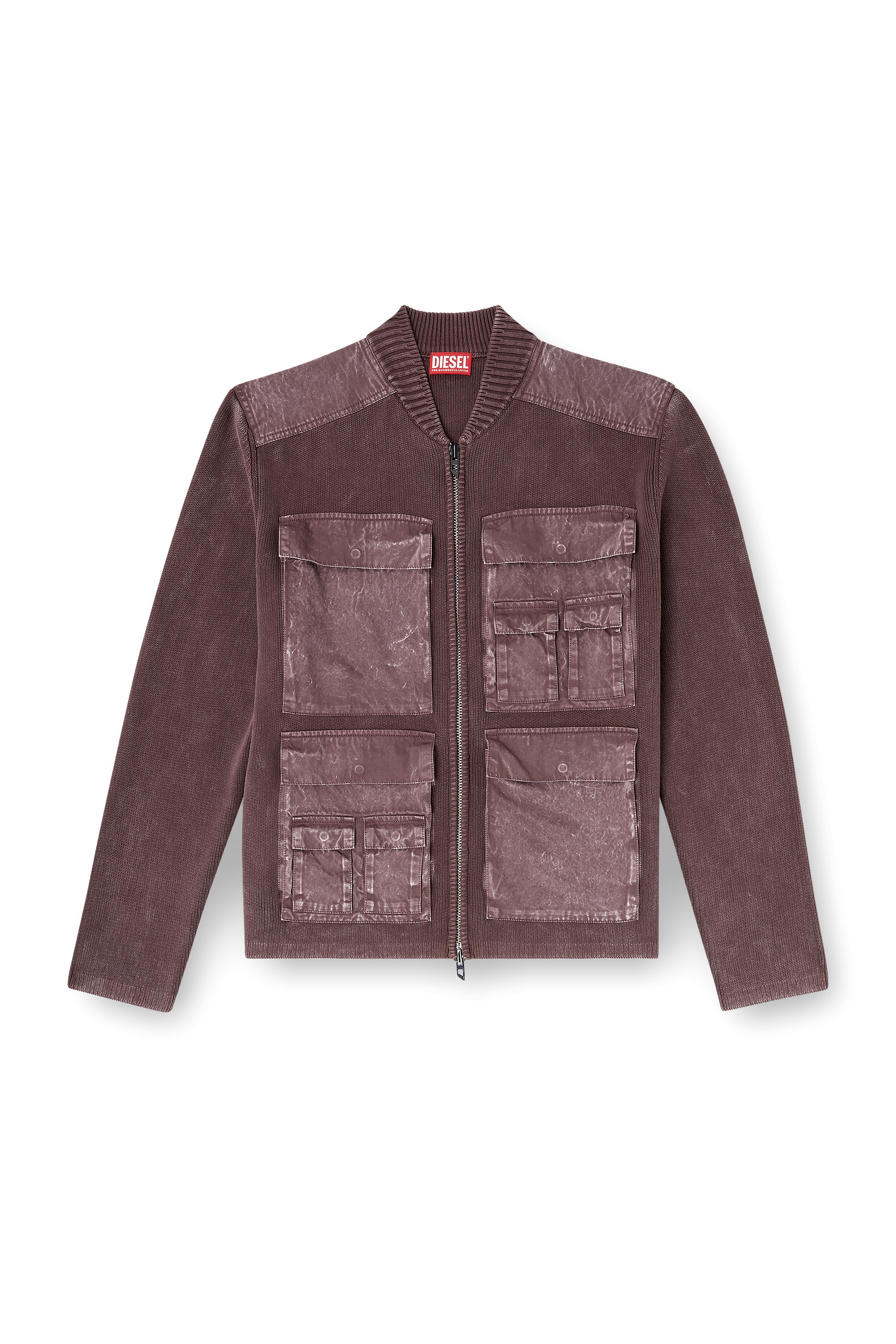 Diesel - K-GEROME, Man's Zip-up cardigan with cargo pockets in Brown - 2