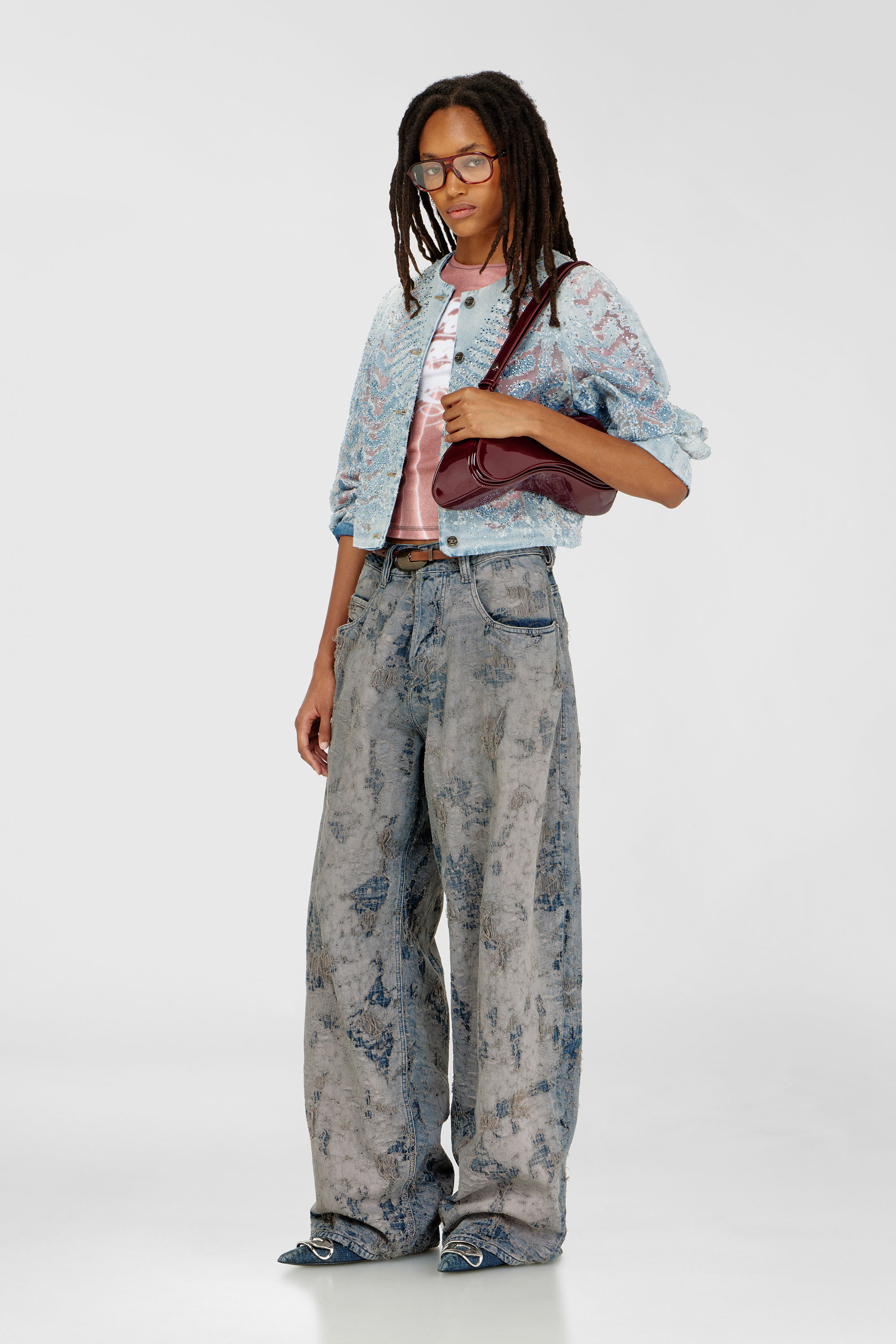 Diesel - DE-SOLIXIA-S, Woman's Jacket in microstone devor&eacute; denim in Light Blue - 1