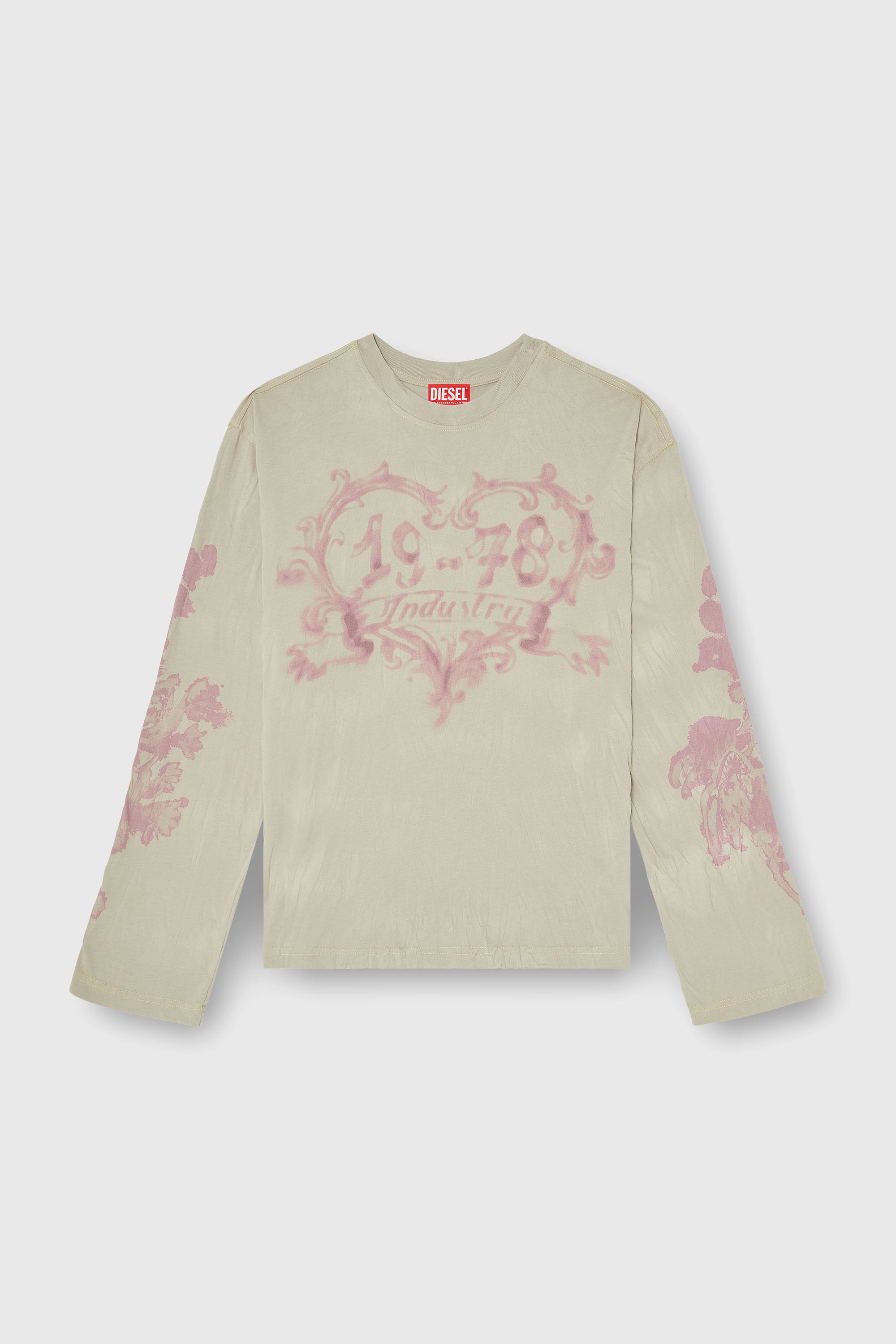 Diesel - T-HILARY-LS-AA1, Woman's Cotton long-sleeve T-shirt with graphic print in Pink/Beige - 2