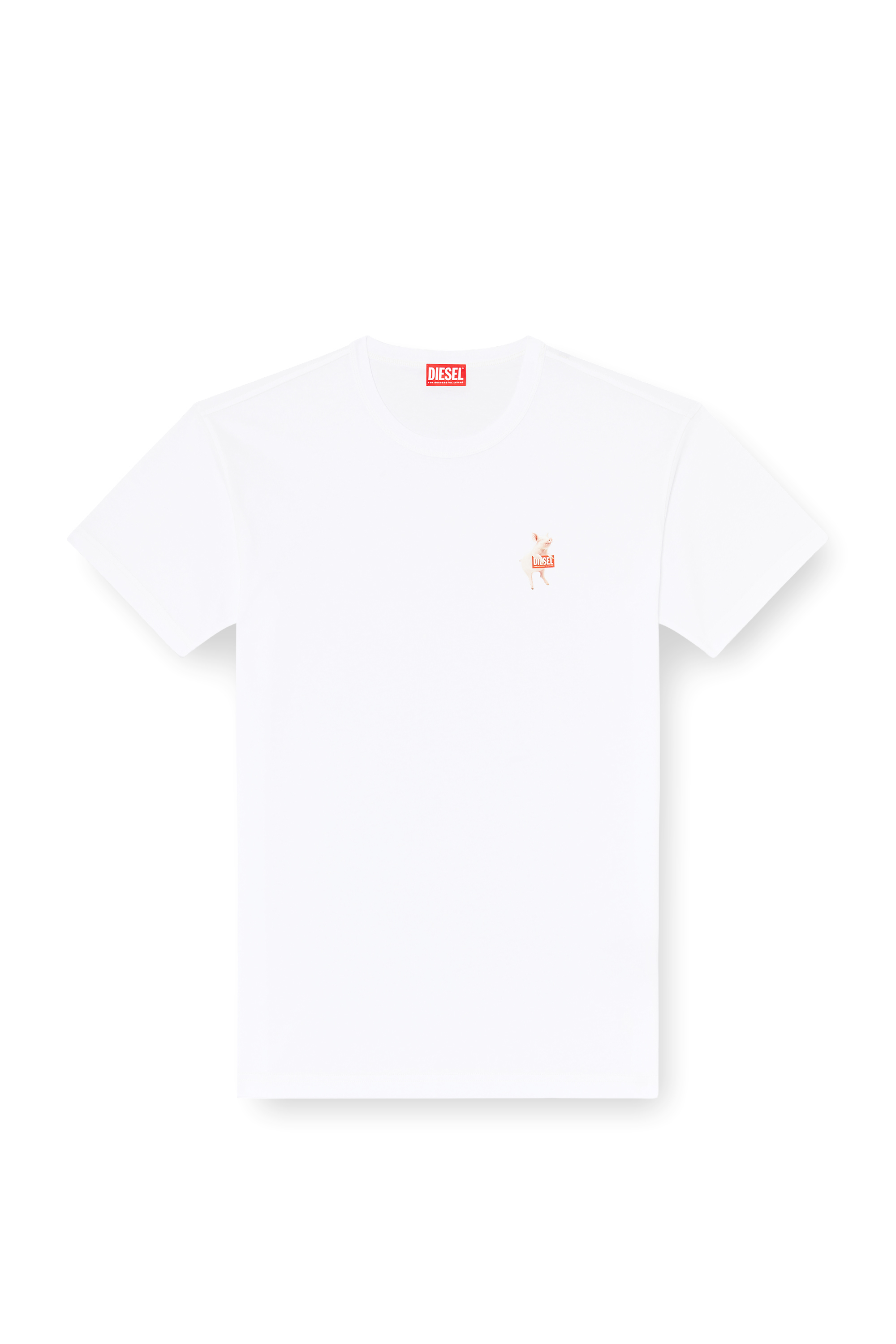 Diesel - T-NORM-V4, Man's T-shirt with pig and logo print in White - 3