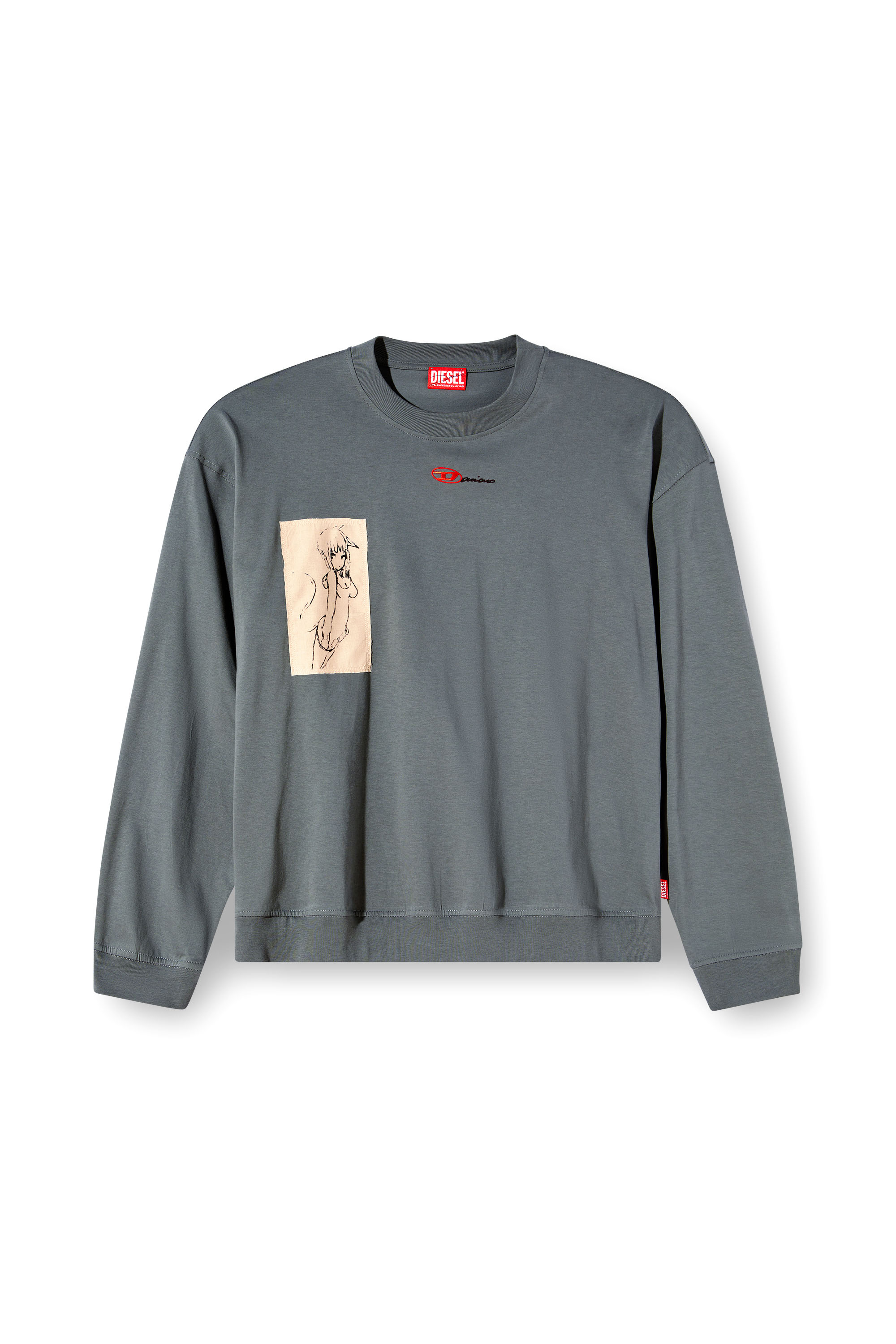 Diesel - S-BOXT-LS-1P-DD, Unisex's Long-sleeve T-shirt with tattoo patches in Grey - 3