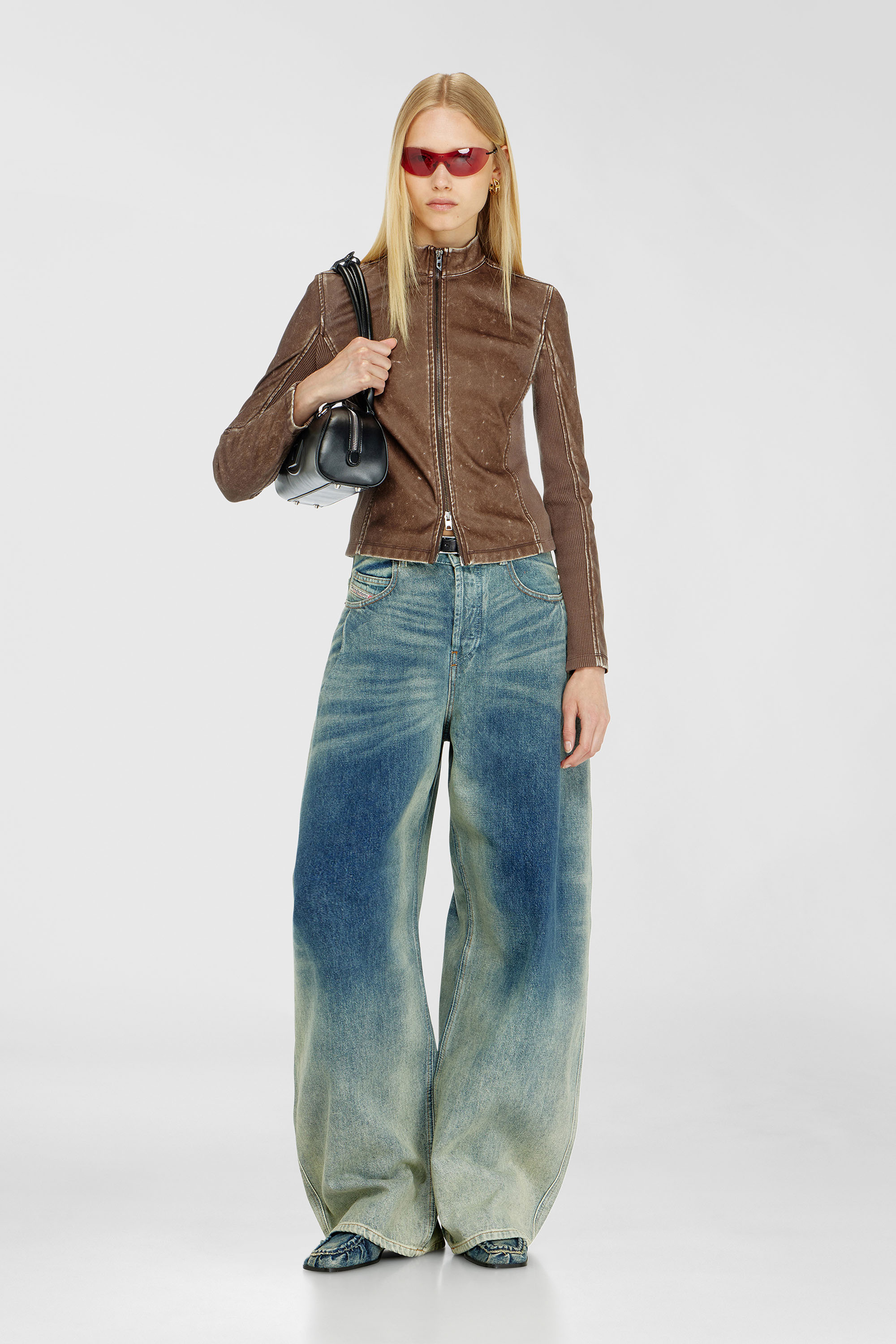 Biker jacket with rib-knit inserts