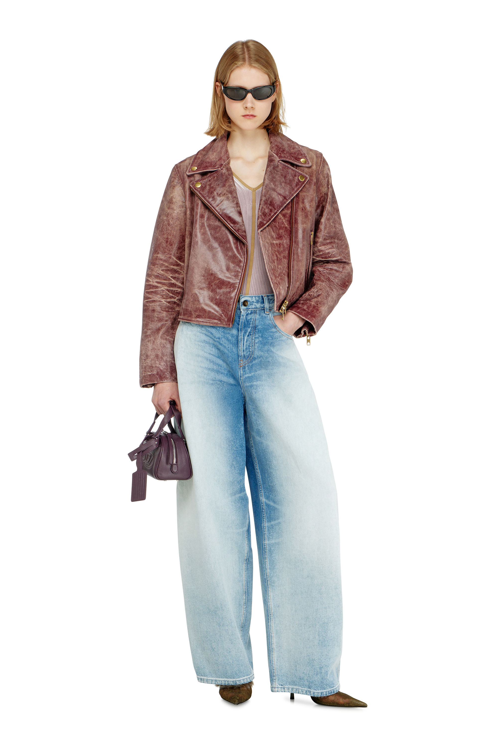Diesel - L-UNATIC-T1, Woman's Biker jacket in treated leather in null - 2