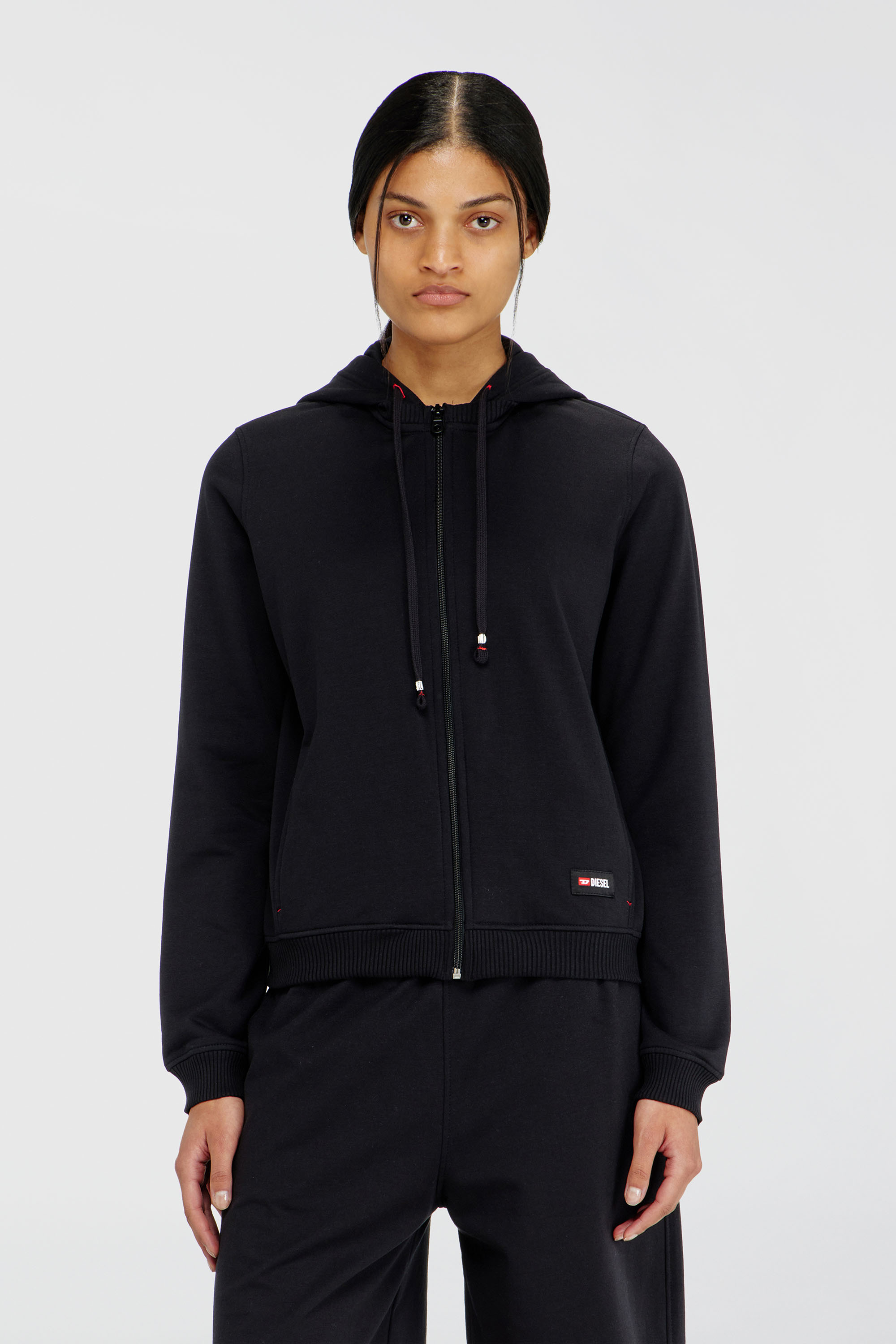 Diesel - HARRIET-D-CORE, Woman's Hoodie in peached cotton blend in Black - 2