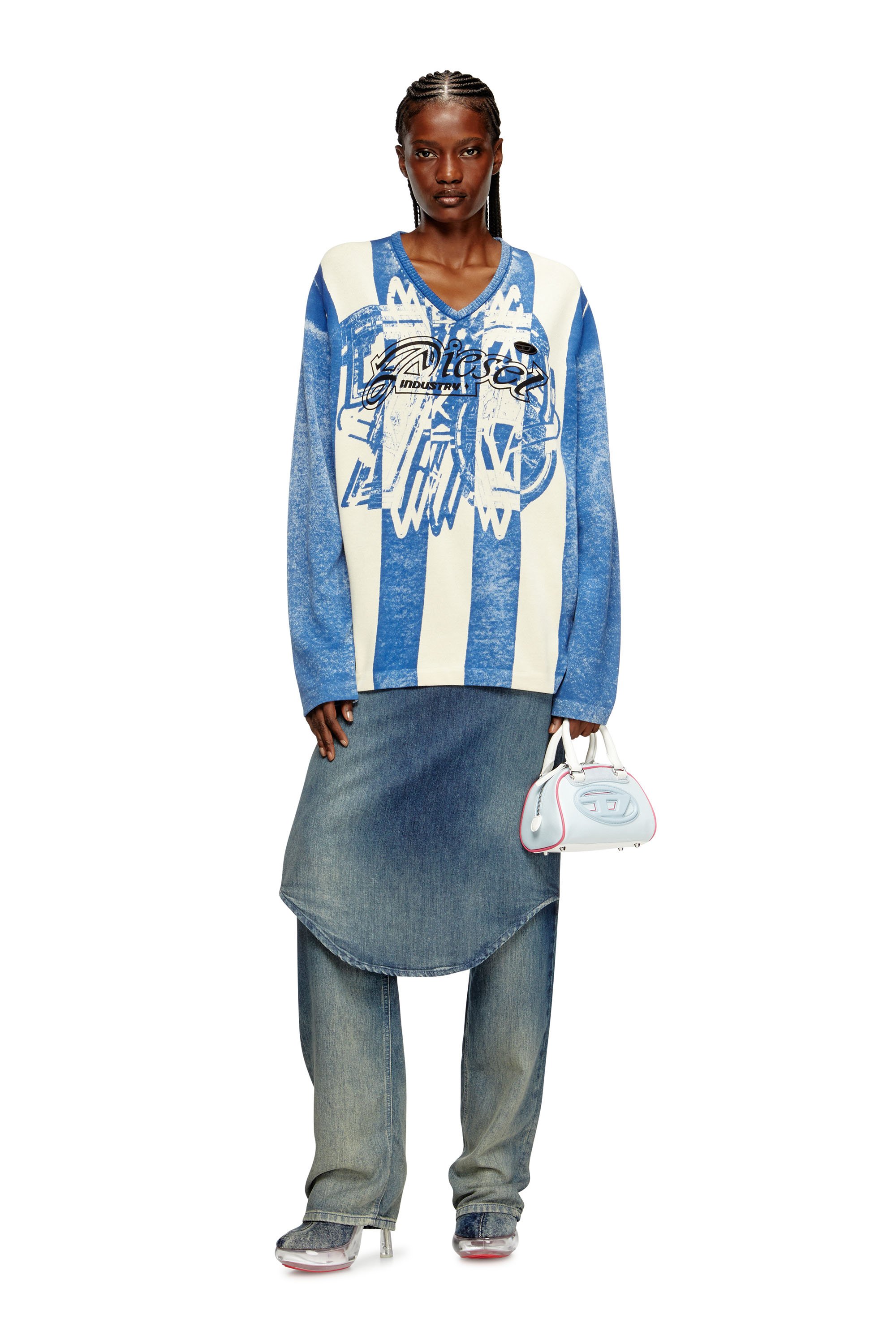 Diesel - K-OLIBA-V, Unisex's Inside-print striped jumper in Blue/White - 4