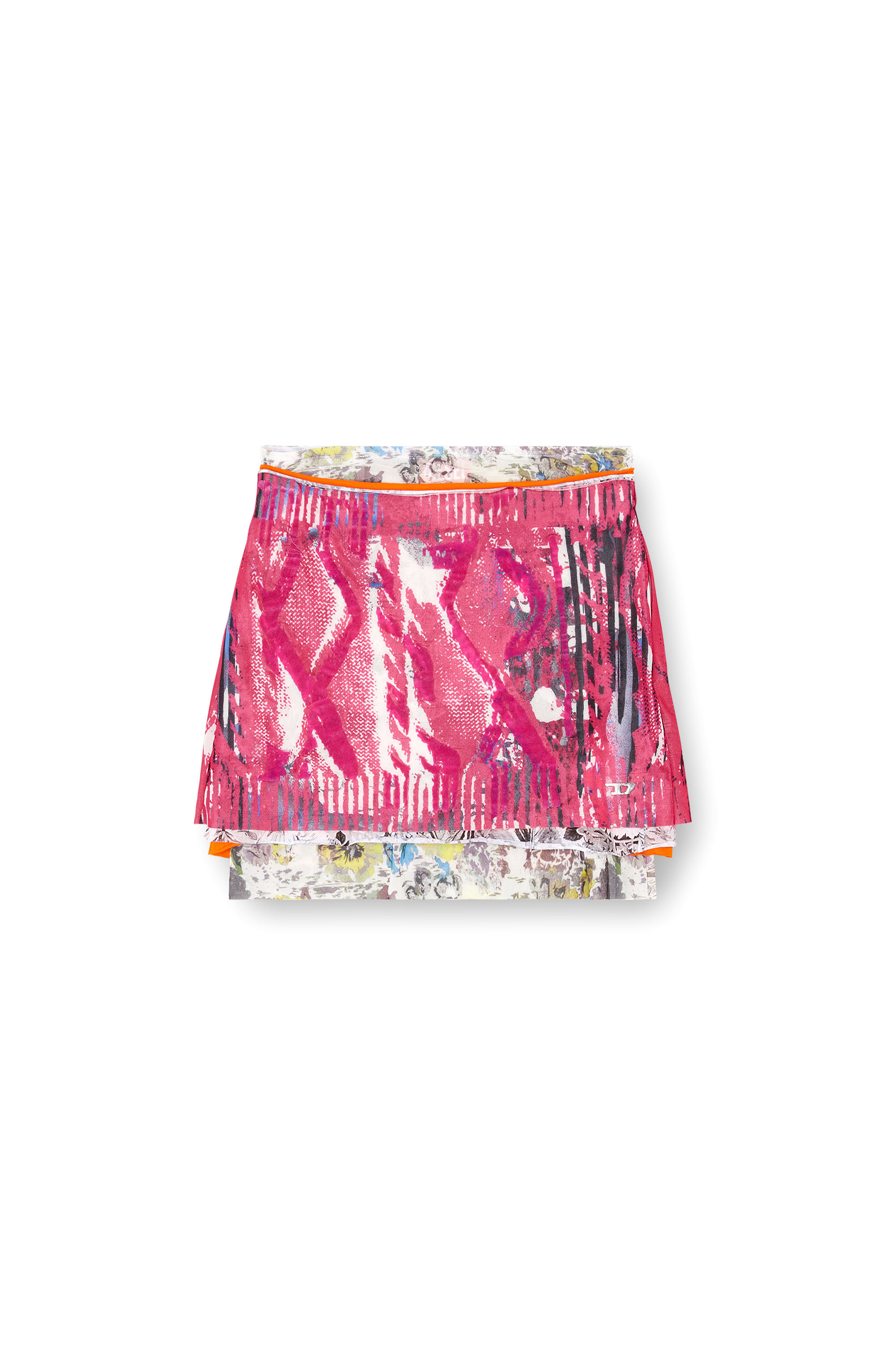 Diesel - O-PEONY, Woman's Layered miniskirt with Peony pop print in Pink - 6