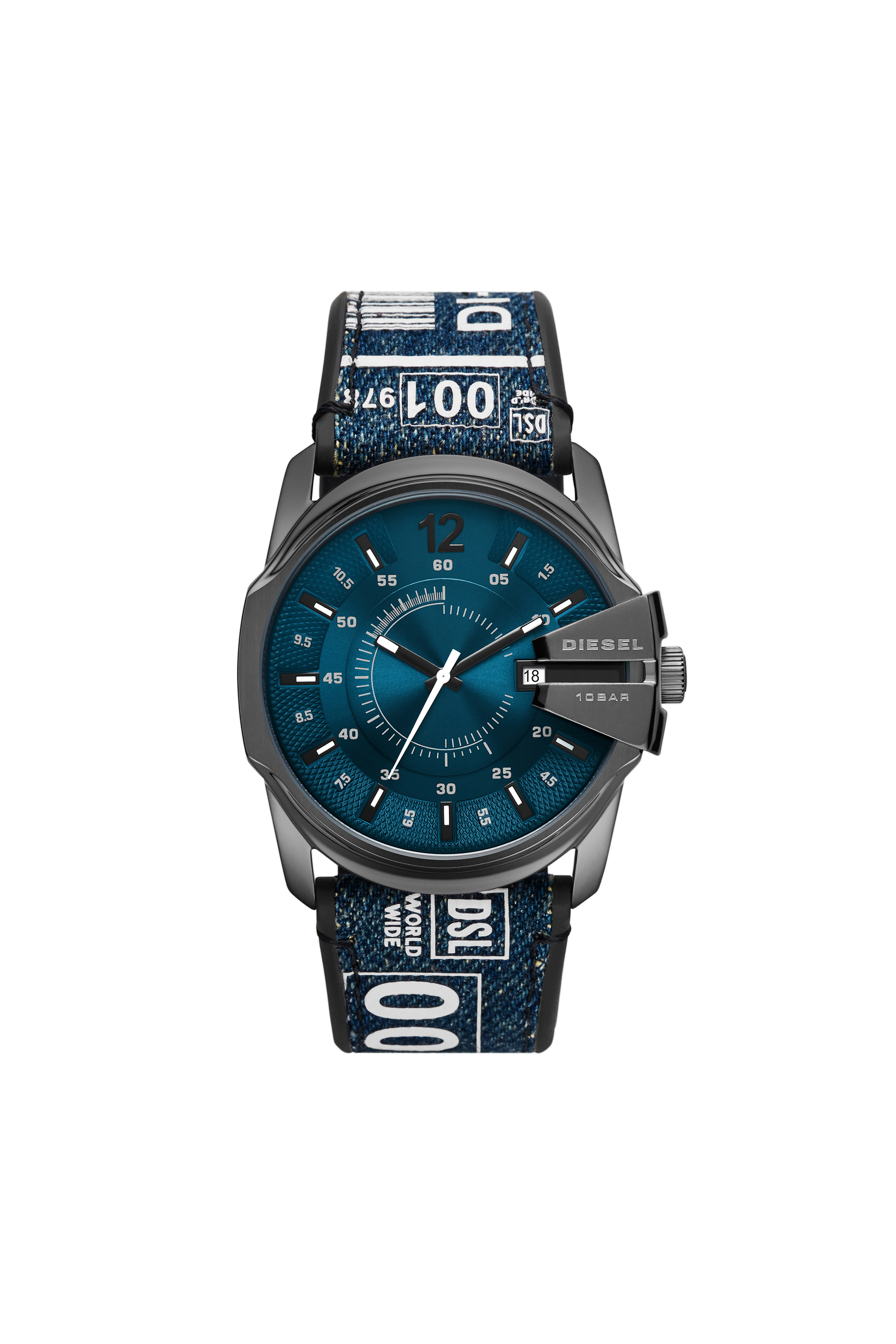 Diesel - DZ1950, Man's Master chief two-hand date denim watch in Blue/Black - 1