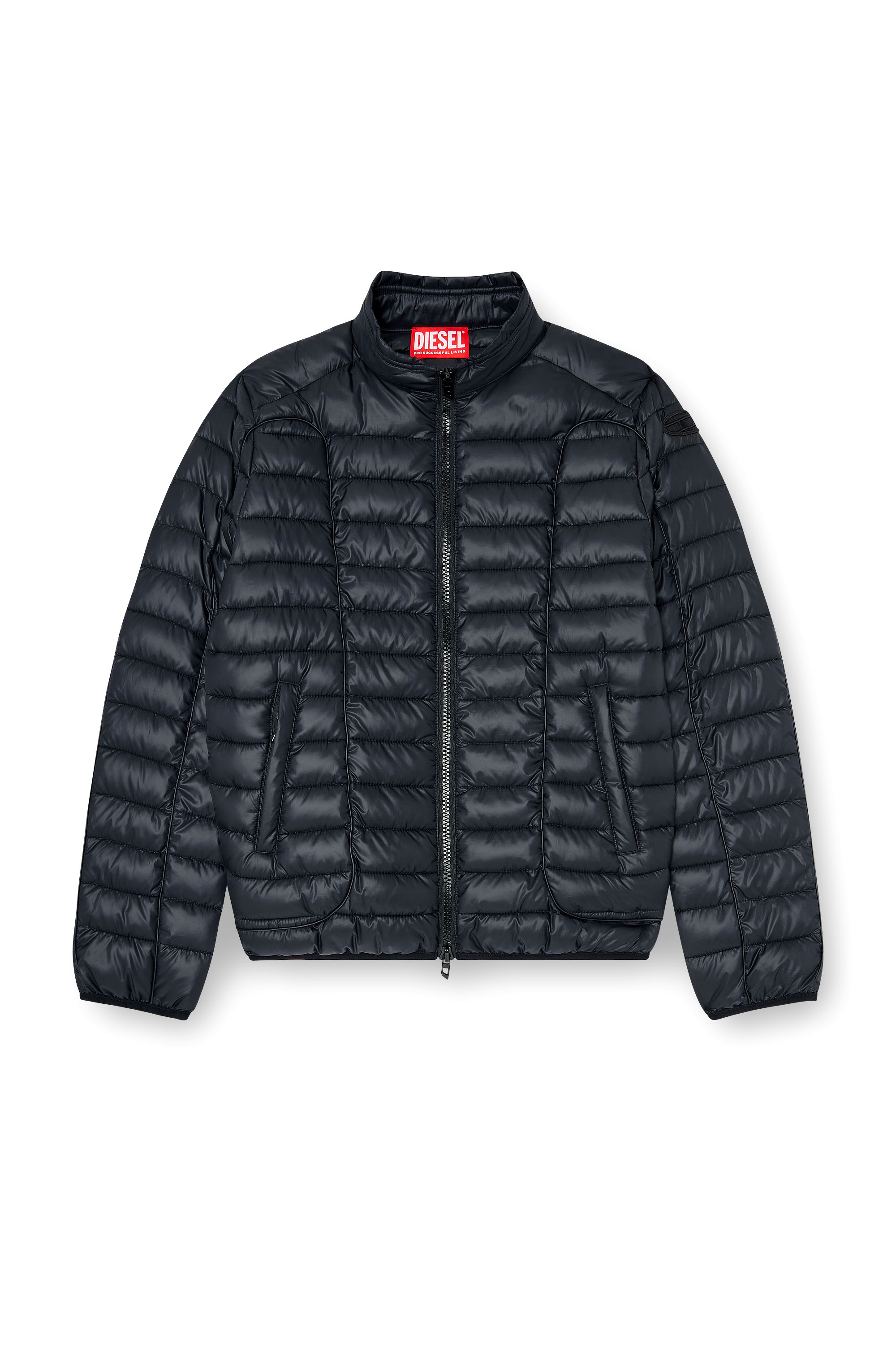 Diesel - W-PILOT-WRD, Man's Biker-style puffer jacket with tonal piping in Black - 3