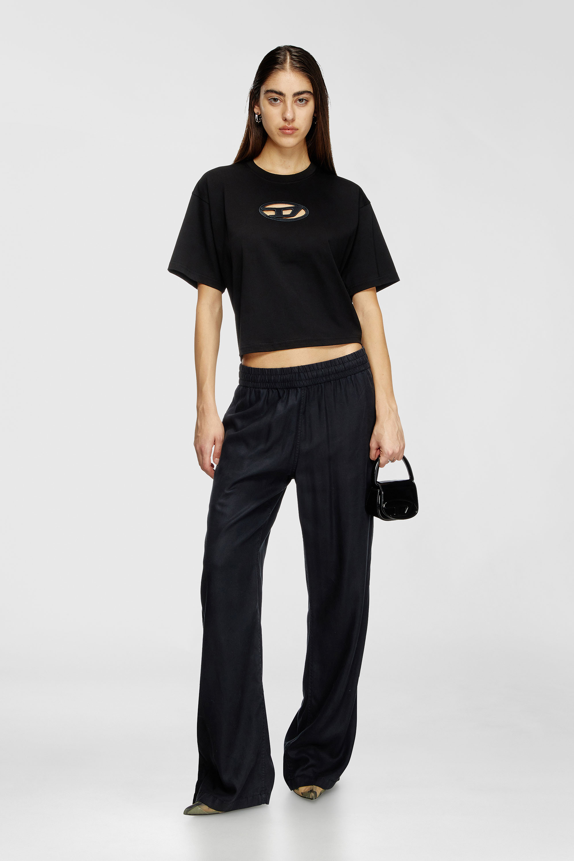 Diesel - T-BUXT-CROP-OD, Woman's Boxy T-shirt with cut-out Oval D logo in Black - 1