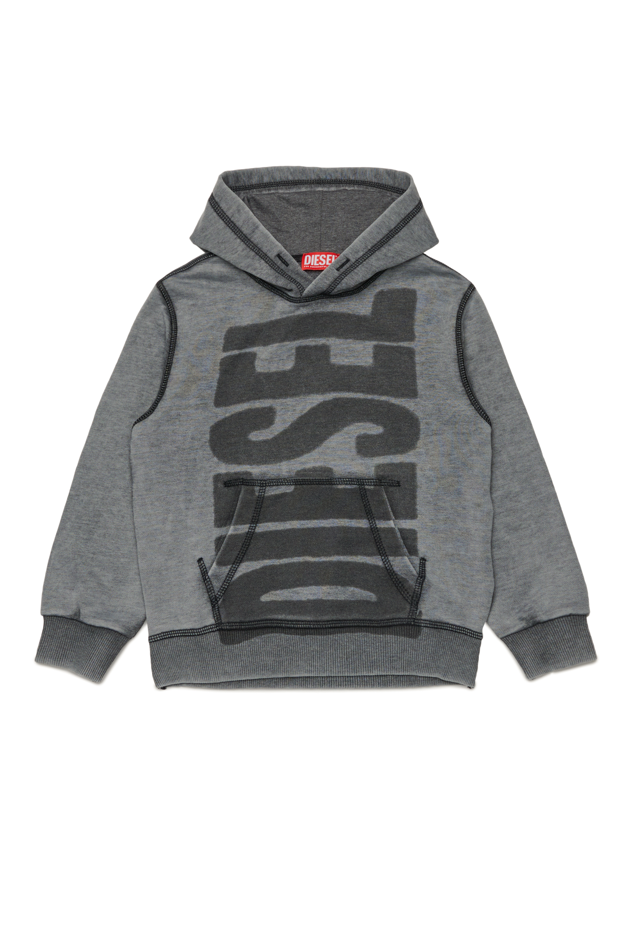 Diesel - SGINNHOODL1 OVER, Man's Burnout hoodie with logo in Black - 1