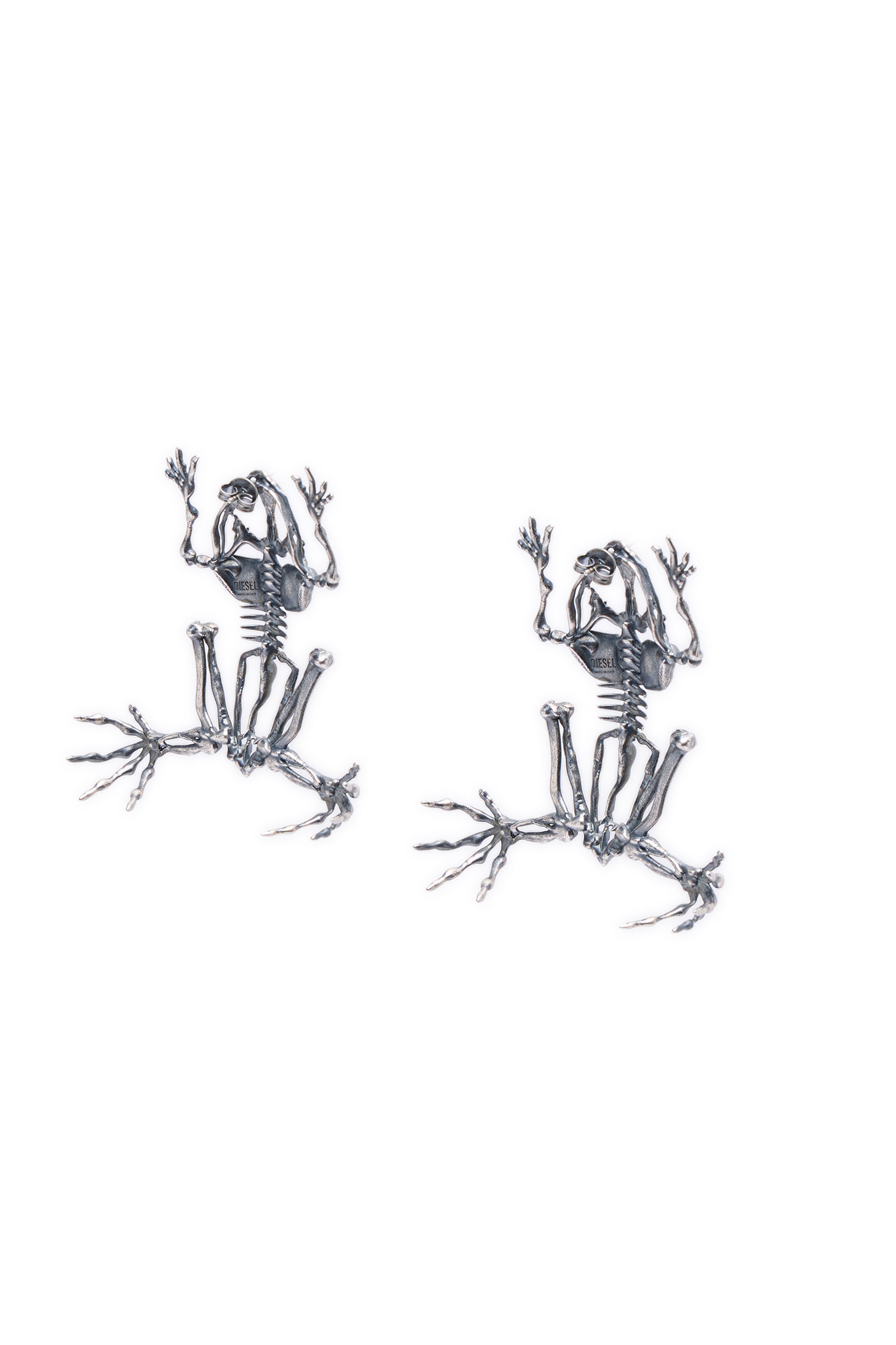 Diesel - EARRINGS FROG, Woman's Skeleton-effect metal earrings in Silver - 2