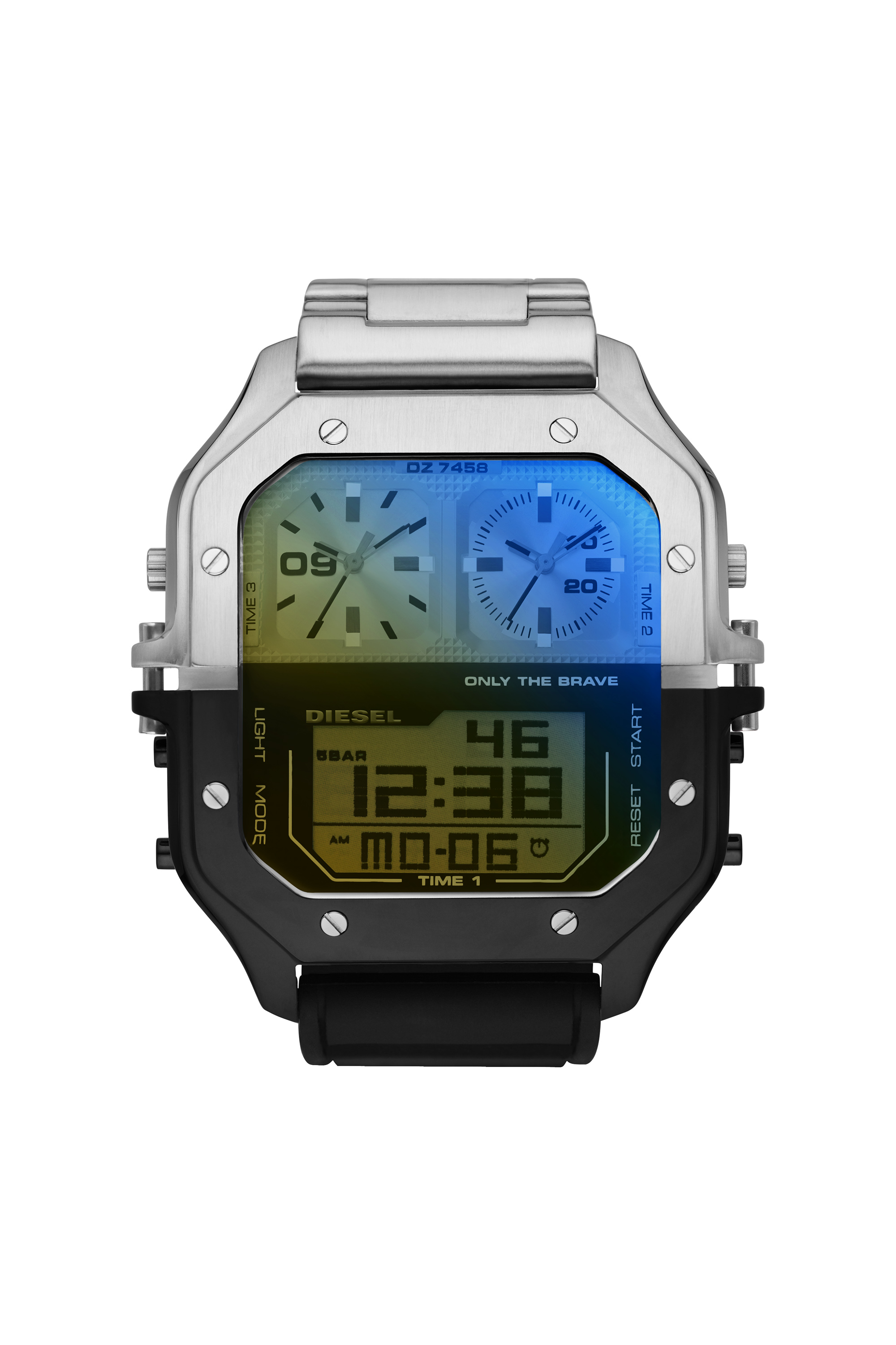 Diesel - DZ7458, Man's Clasher Ana-Digi two-tone silicone watch in Silver/Black - 1