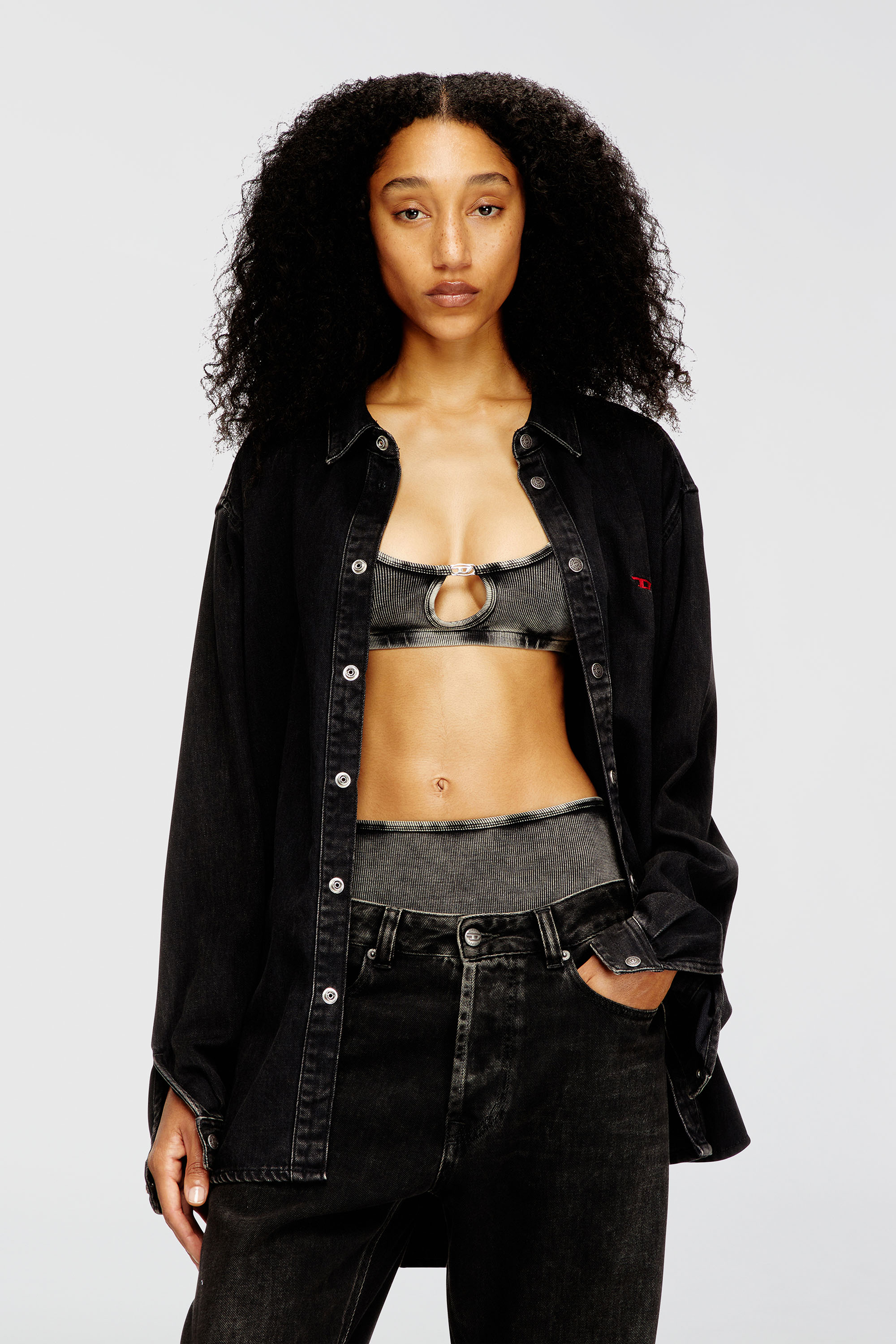 Diesel - FLORENCE-DNM, Woman's Bralette cotton rib with jewel Oval D in Grey - 1