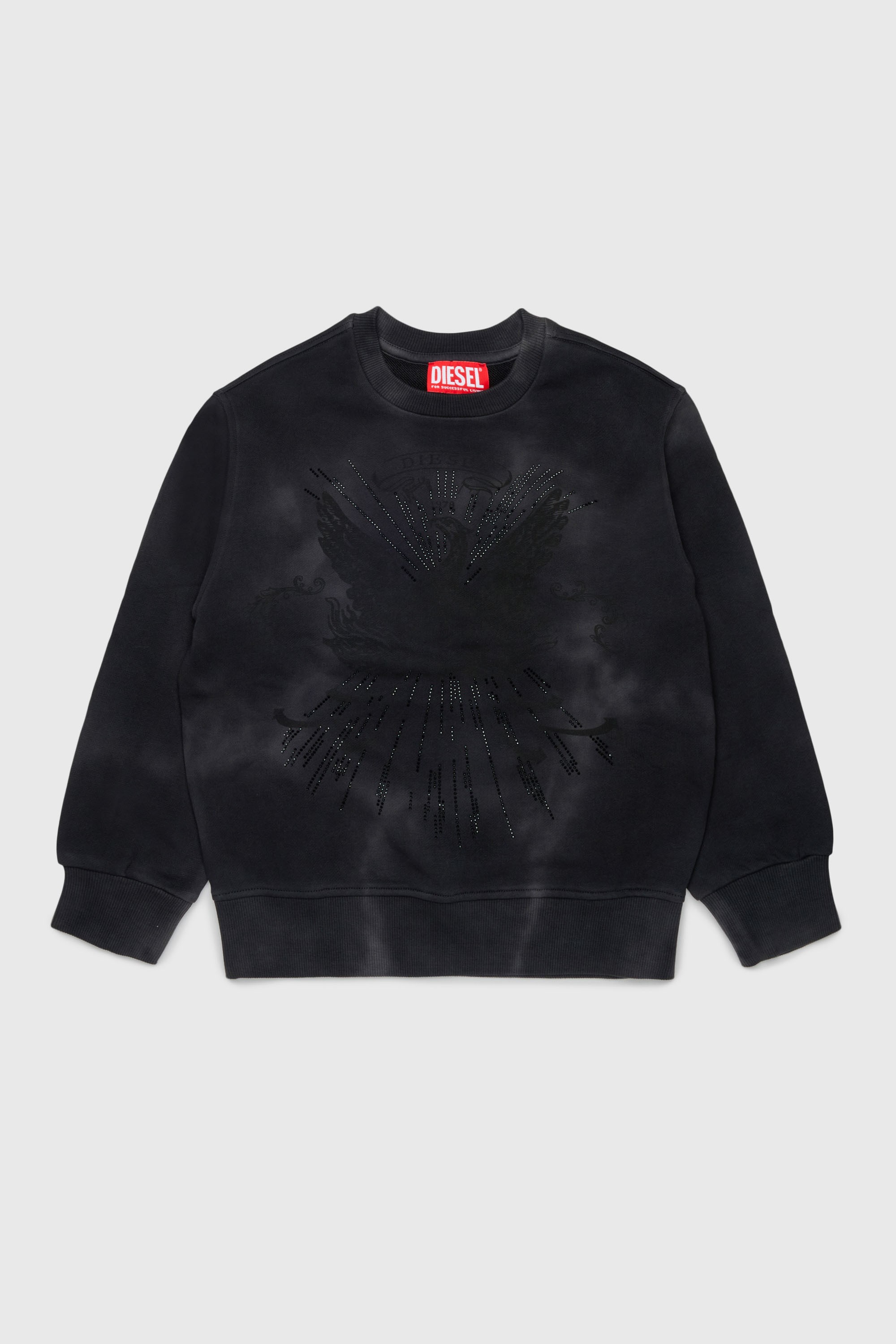 Diesel - SFIN OVER, Man's Cloudy-effect sweatshirt with phoenix motif in Black - 1
