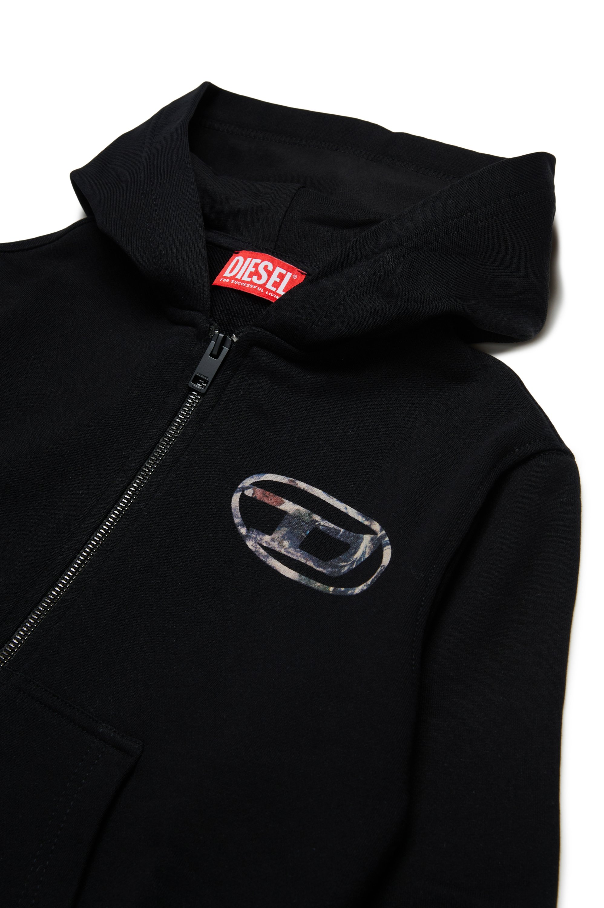 Diesel - SWELTHOODZIP  OVER, Man's Zip-up hoodie with Planet Camo logo in Black - 3