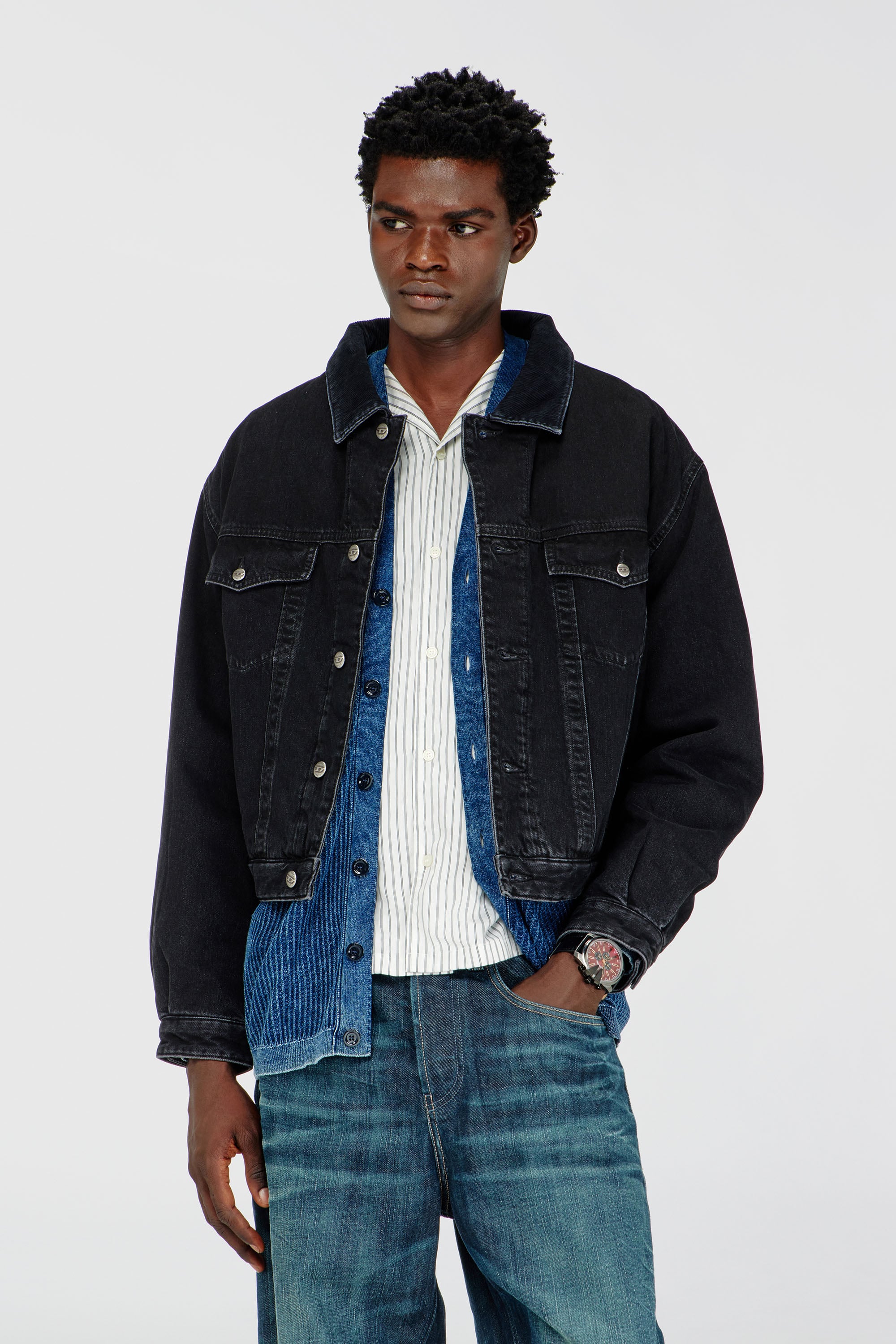 Diesel - D-RANGER-T, Unisex's Padded trucker jacket in denim in Black - 3